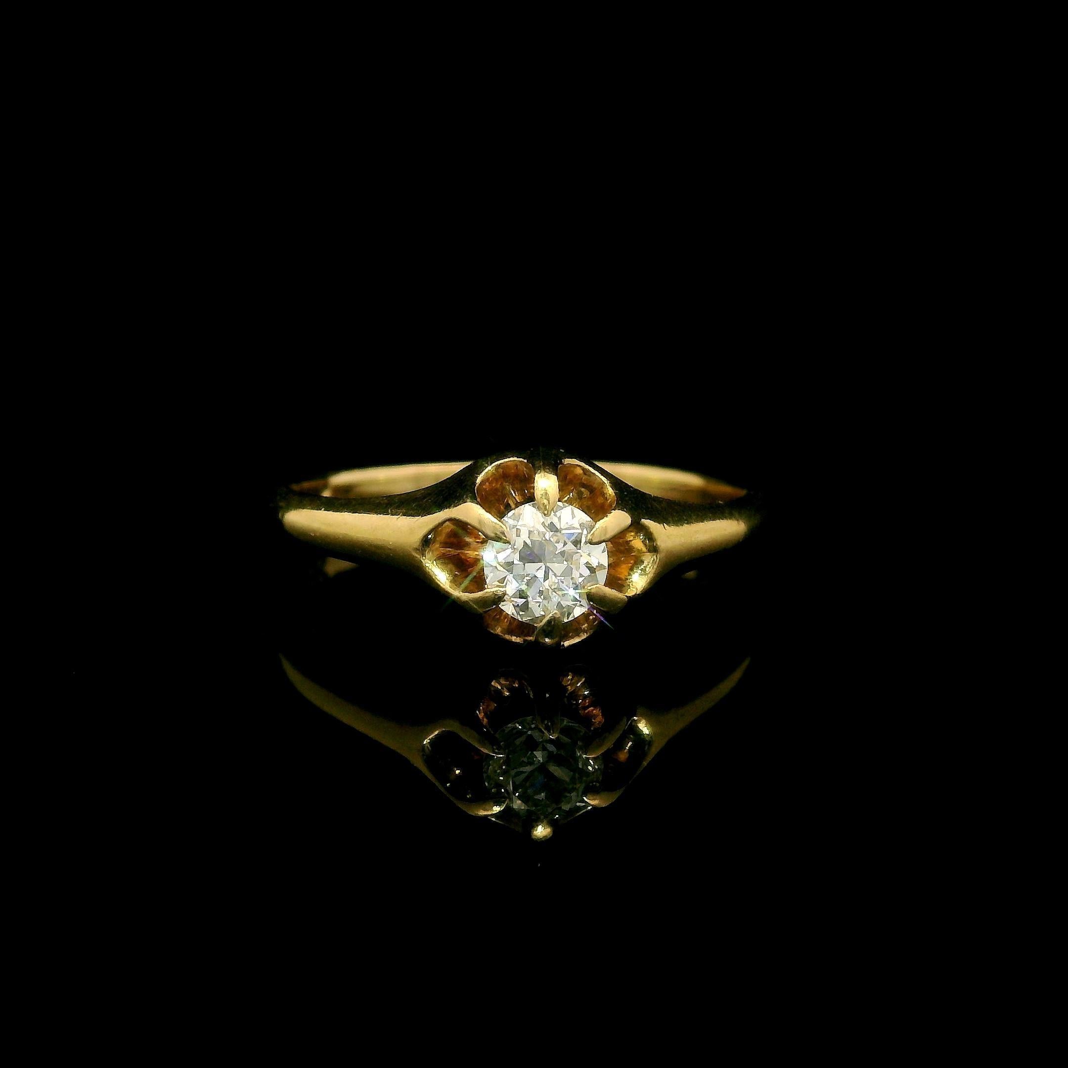 Bague solitaire en or jaune Belcher 0.25ctw Old European Diamond Solitaire Ring en vente 2