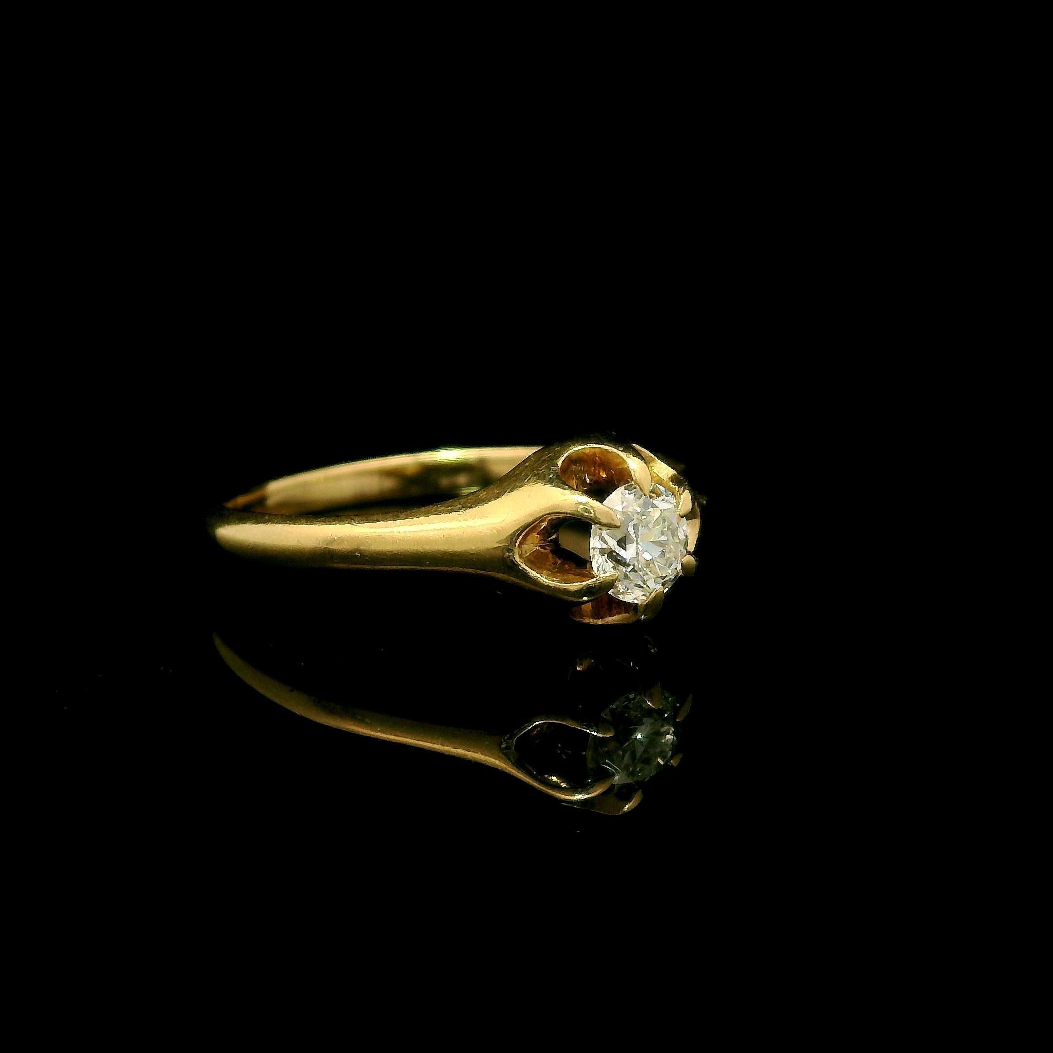 Bague solitaire en or jaune Belcher 0.25ctw Old European Diamond Solitaire Ring en vente 3