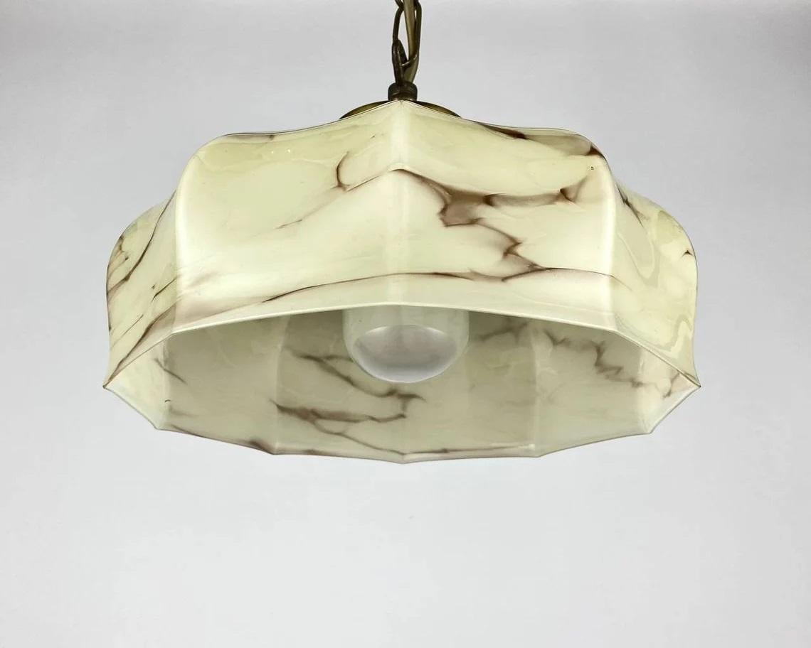 Antique Belgian Art Deco Marbled Glass Chandelier, 1960s In Good Condition In Bastogne, BE
