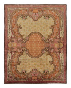 Antique Belgian Art Deco Rug in Peach & Rose Botanicals - Rug & Kilim