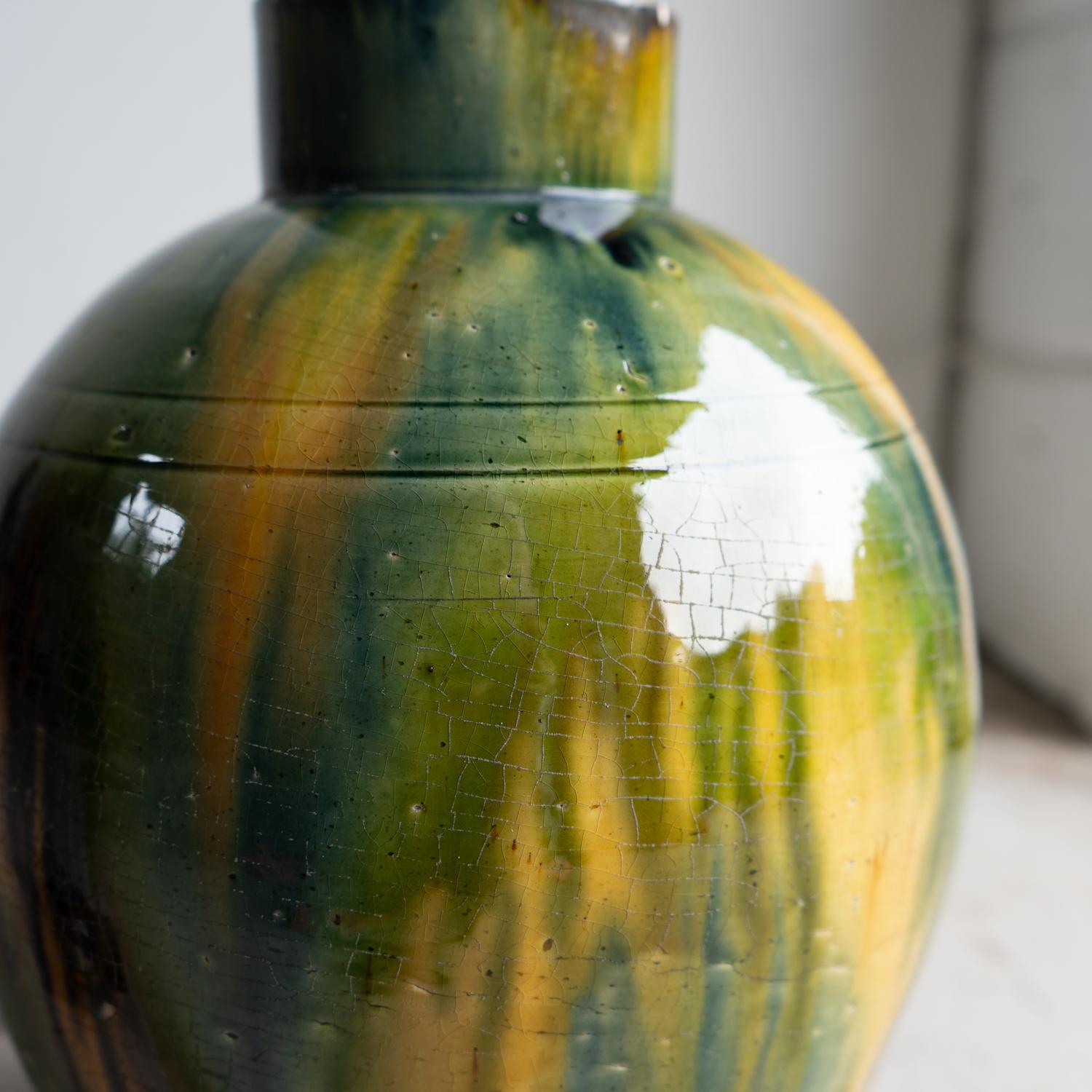 Antique Belgian Art Nouveau Drip Glazed Pottery Lidded Jar, Faiencerie De Thulin en venta 11