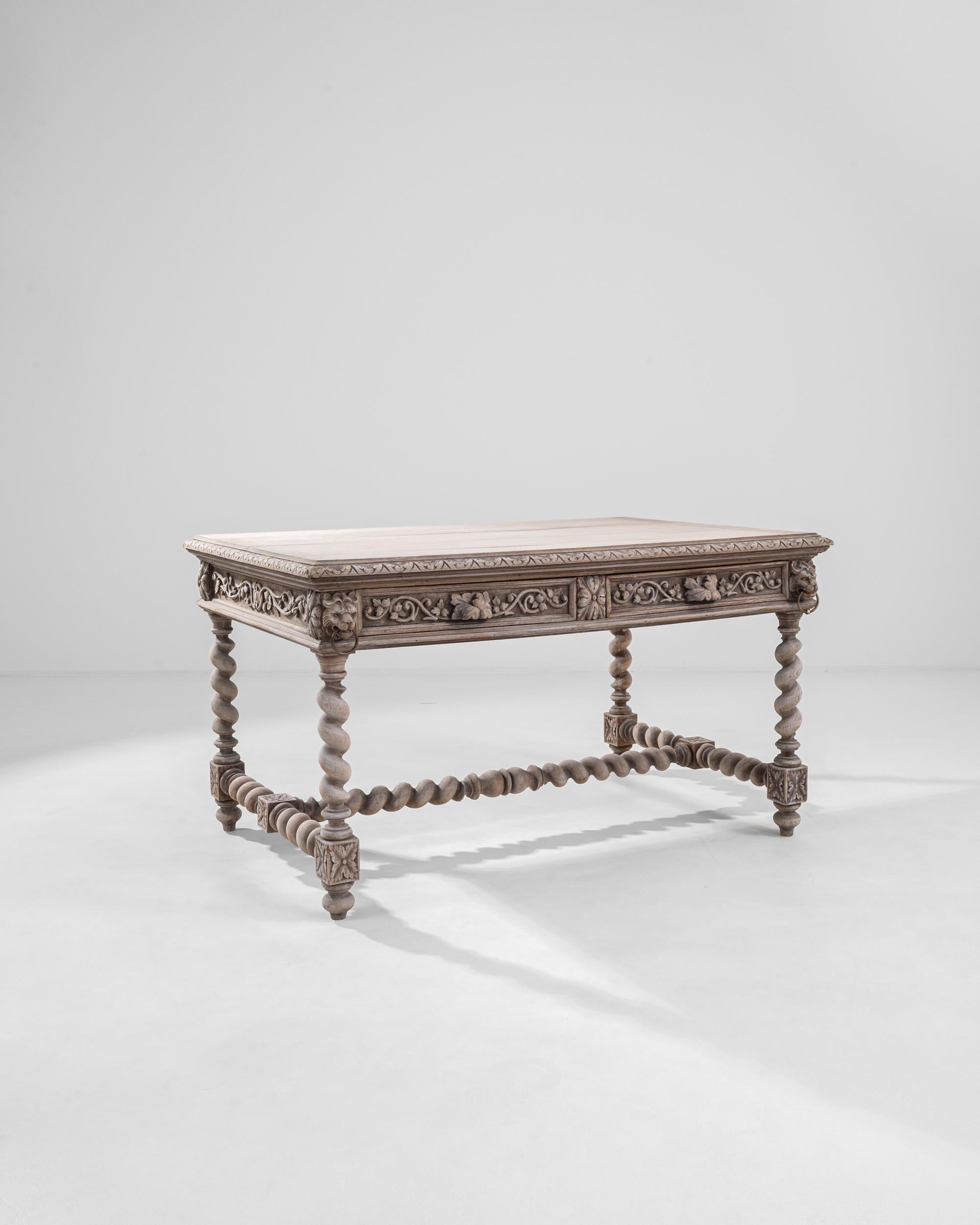 Bleached Antique Belgian Baroque Oak Dining Table
