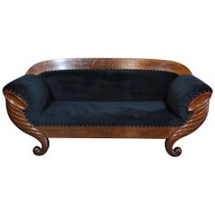 Antique Belgian Biedermeier Sofa, Couch in Mahogany and Black Velvet