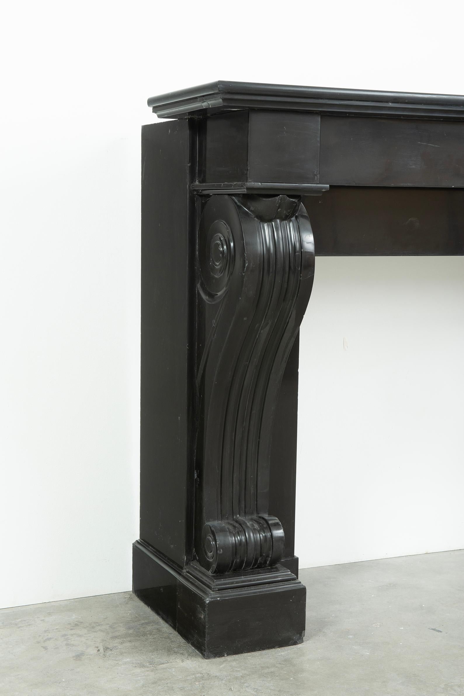 French Antique Belgian Black Marble Fireplace Mantel For Sale