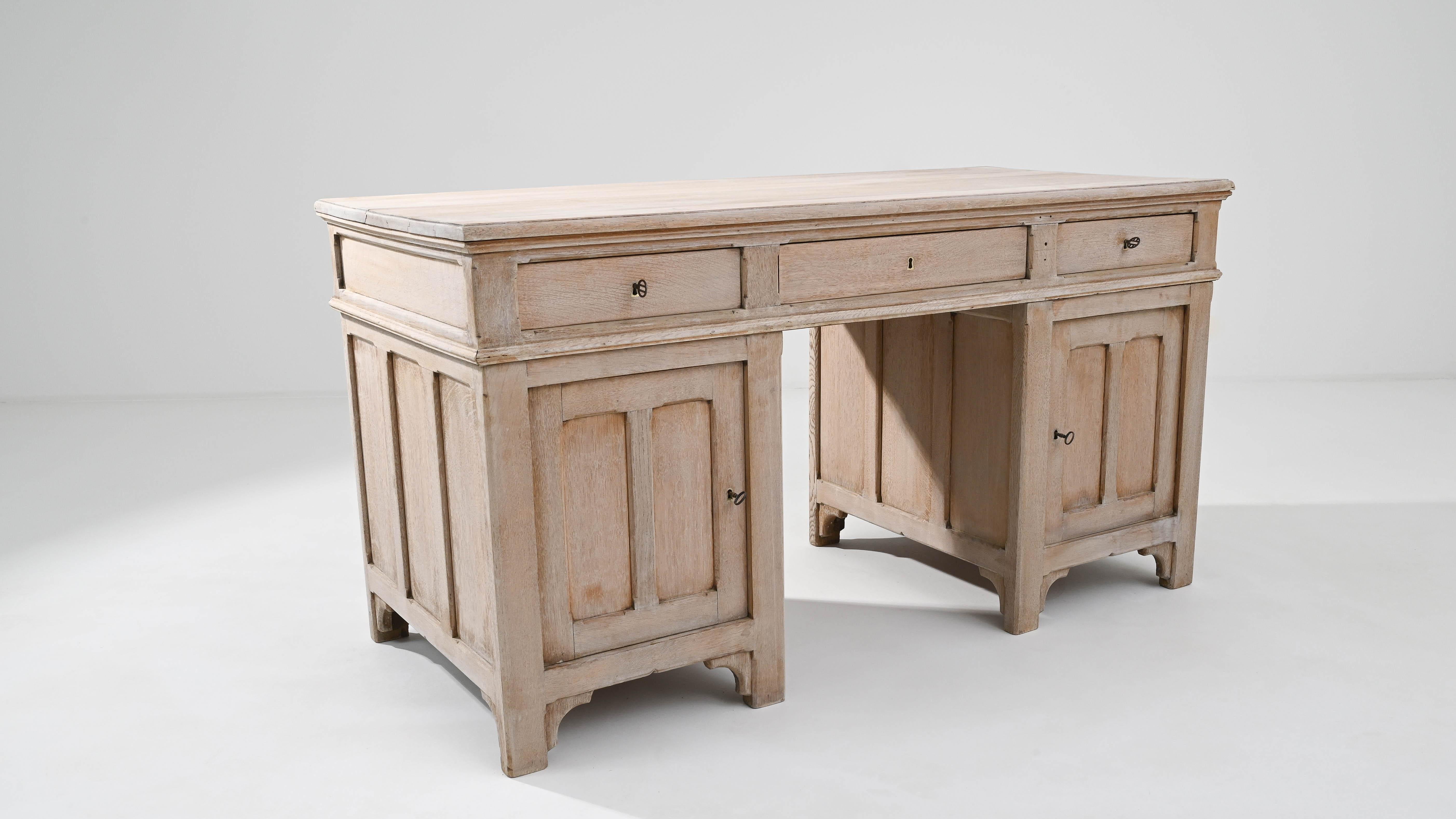 Antique Belgian Bleached Oak Desk 5
