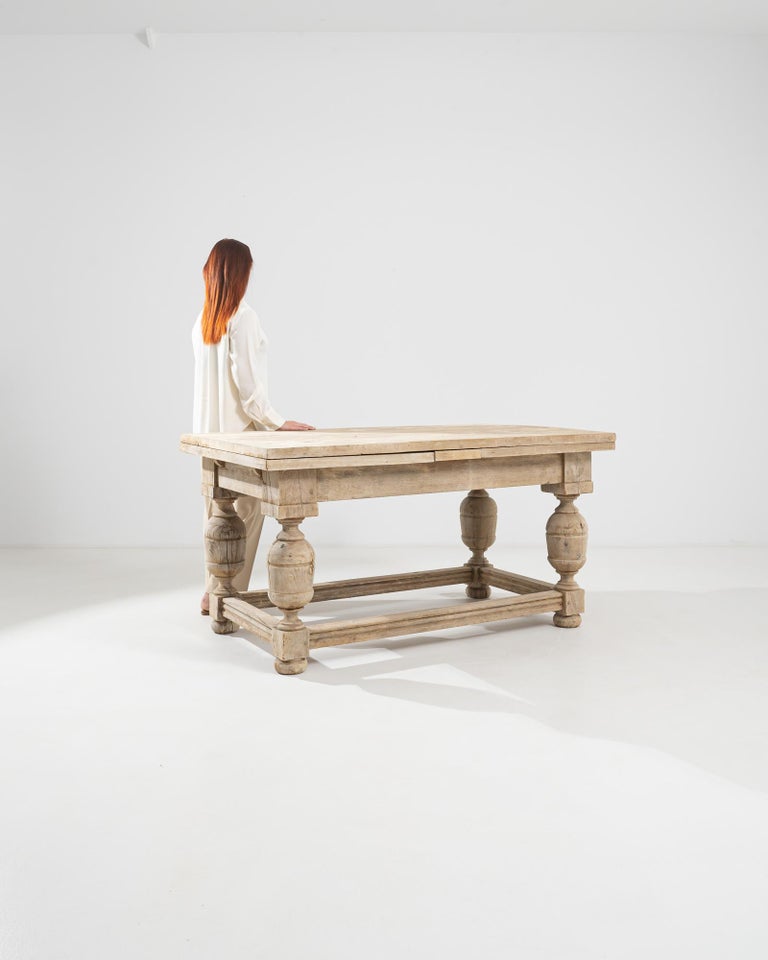 Antique Belgian Bleached Oak Dining Table For Sale at 1stDibs