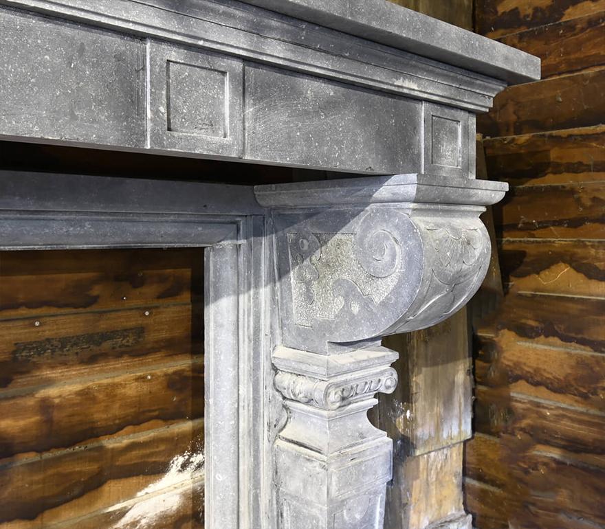 Mid-19th Century Antique Belgian Bluestone Castle fireplace mantle from the 19th Century For Sale