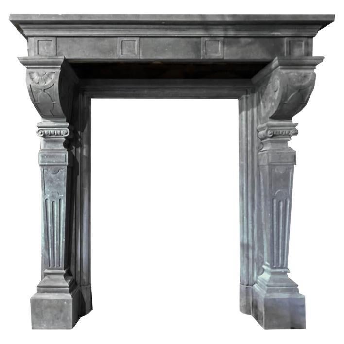 Antique Belgian Bluestone Castle fireplace mantle from the 19th Century For Sale