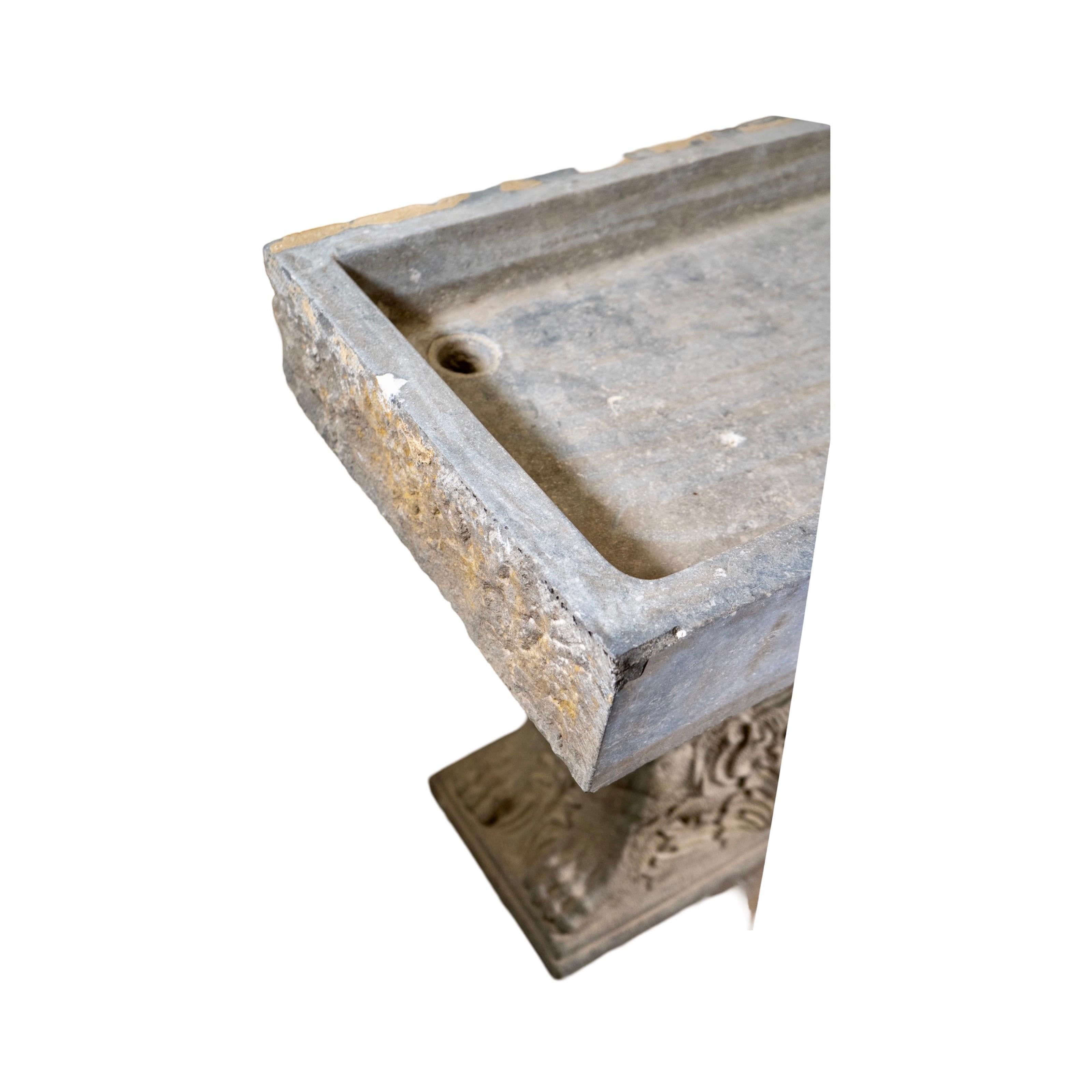Antique Belgian Bluestone Sink and Base For Sale 5
