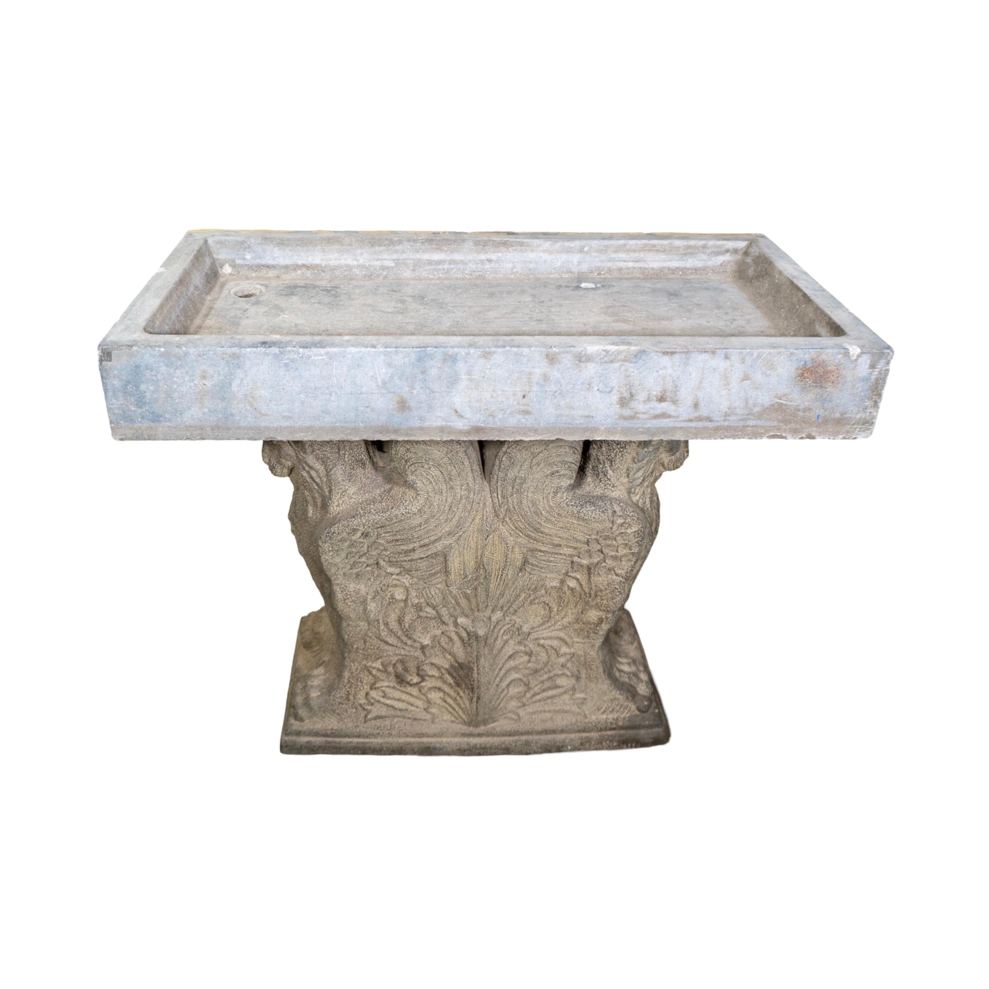 Antique Belgian Bluestone Sink and Base In Good Condition For Sale In Dallas, TX