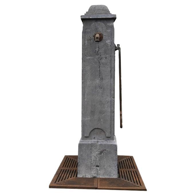 Antique Belgian bluestone village pump with grate 19th Century