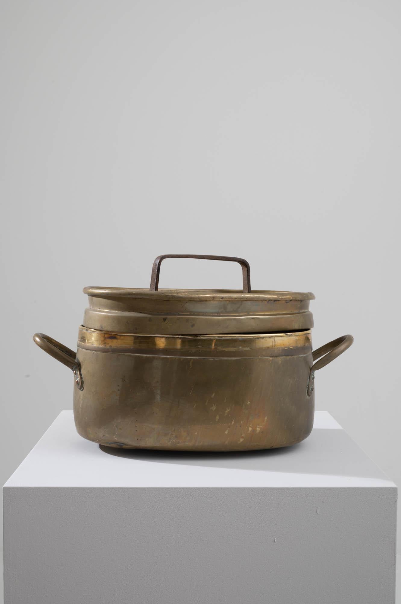 French Antique Belgian Brass Cooking Pot with Lid For Sale