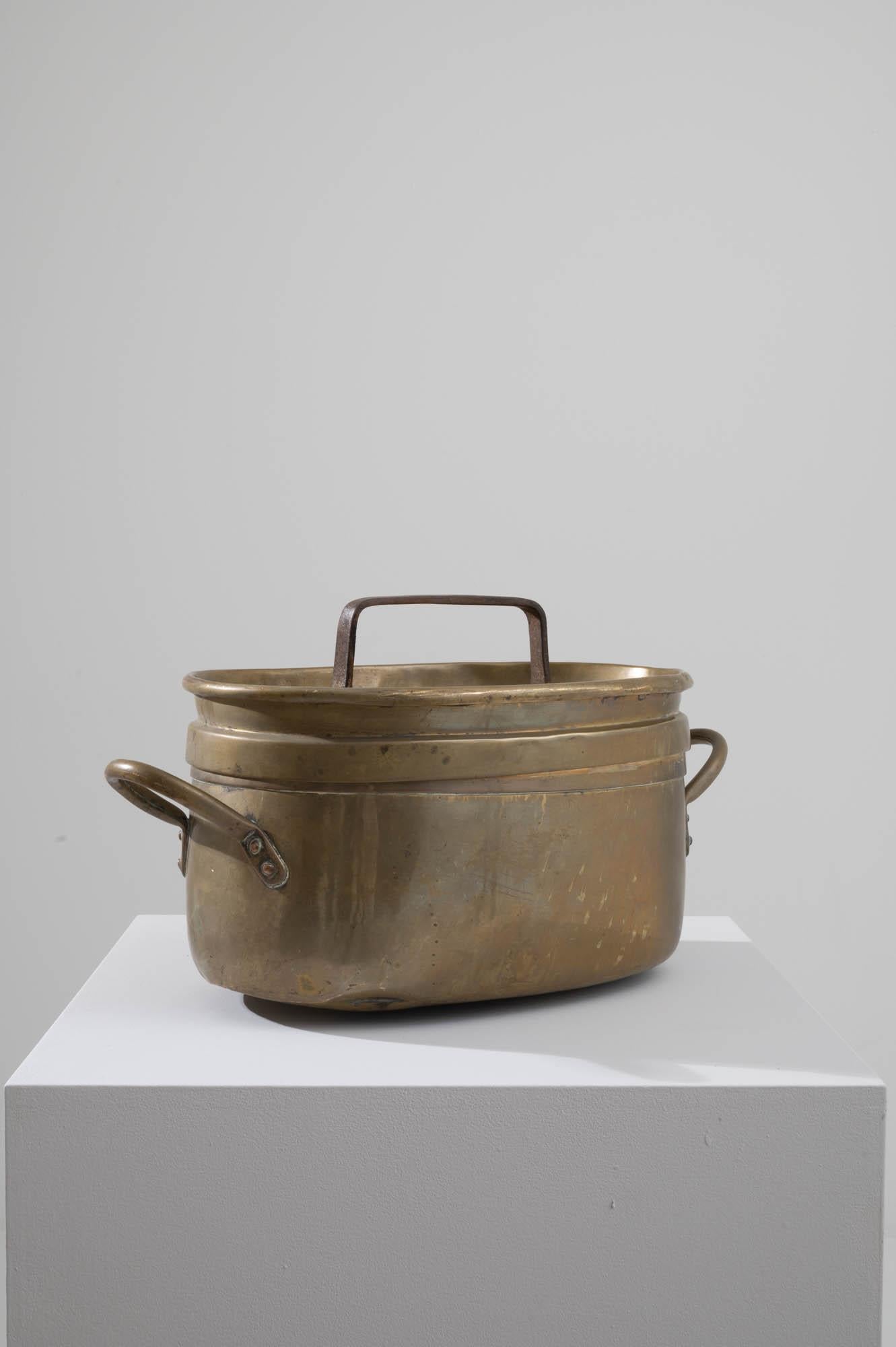 19th Century Antique Belgian Brass Cooking Pot with Lid For Sale