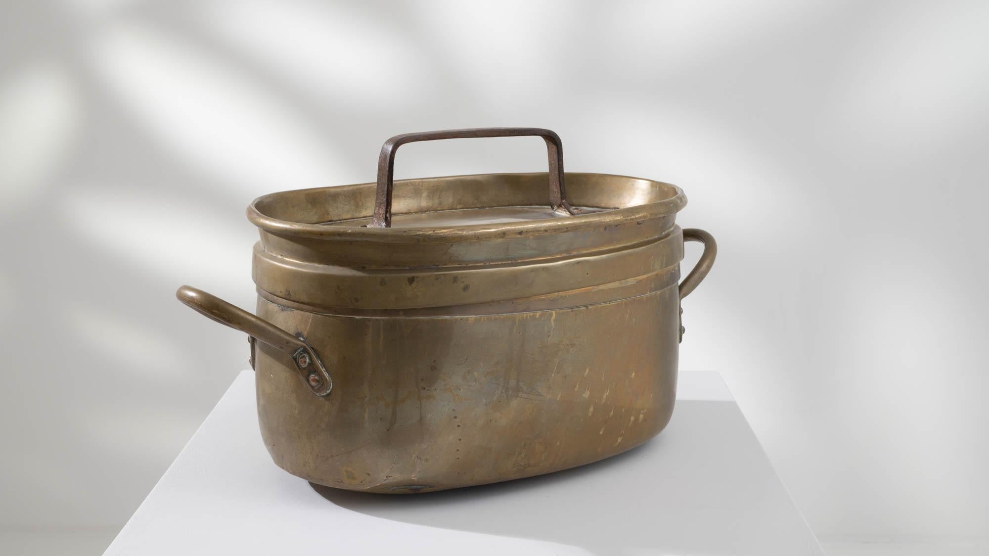 Antique Belgian Brass Cooking Pot with Lid For Sale 3