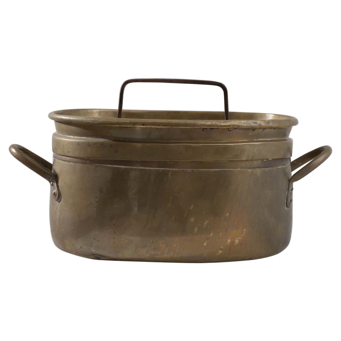 Antiker belgischer Messing-Keramiktopf mit Deckel im Angebot
