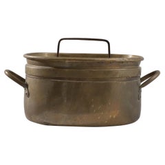 Antiker belgischer Messing-Keramiktopf mit Deckel
