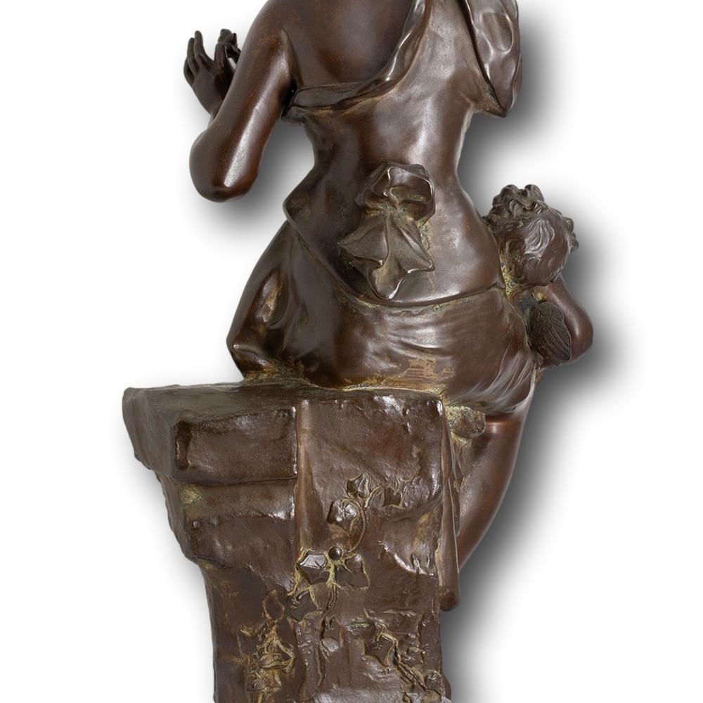 Antica figura belga in bronzo Fleur d'amour di Auguste de Wever in vendita 9