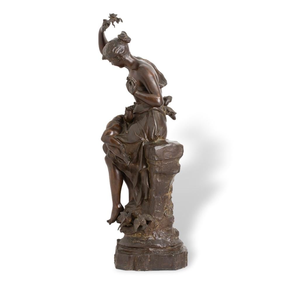 Belga Antica figura belga in bronzo Fleur d'amour di Auguste de Wever in vendita