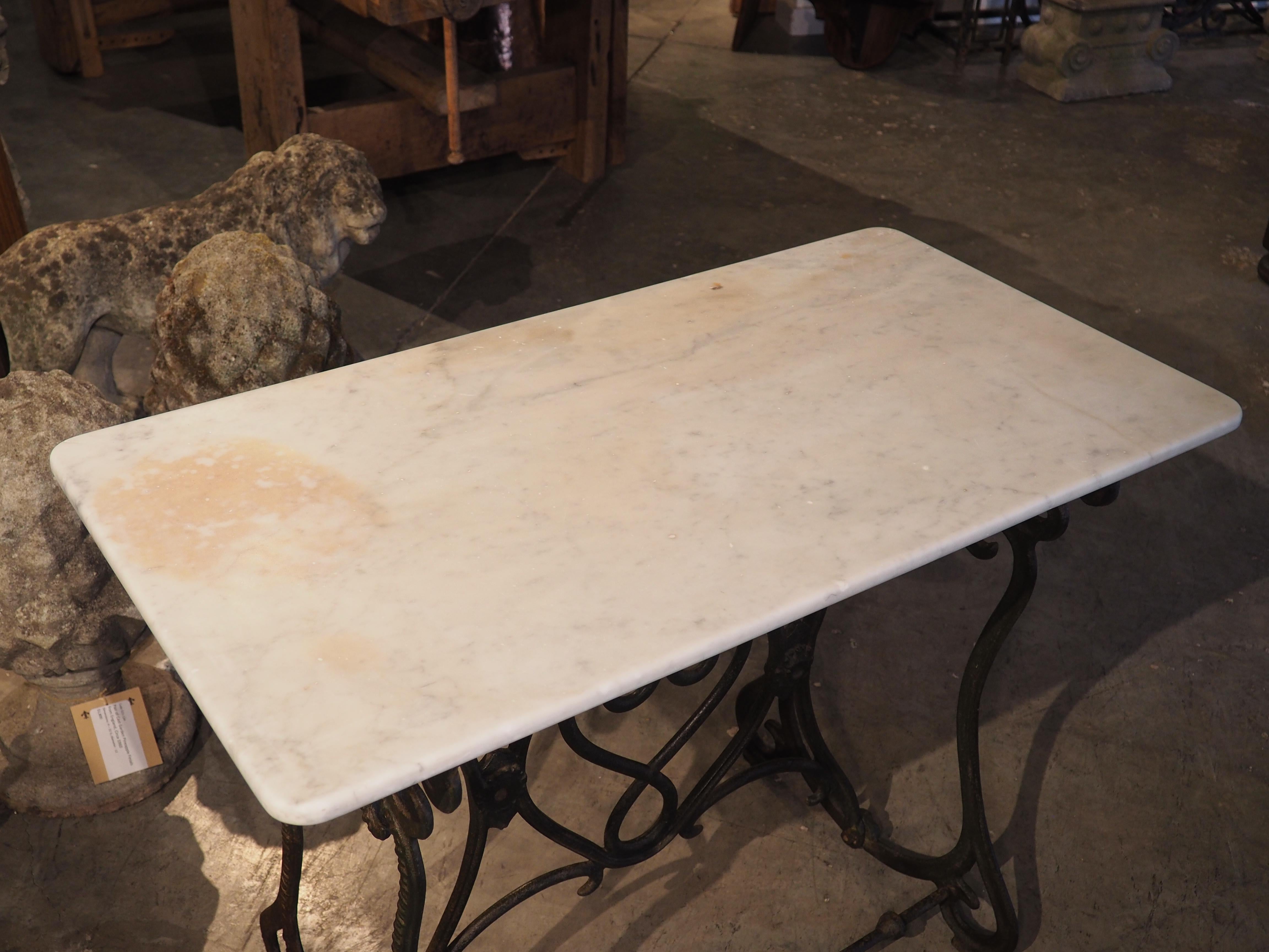 Antique Belgian Cast Iron and Carrara Marble Bistro or Side Table, Circa 1900 12