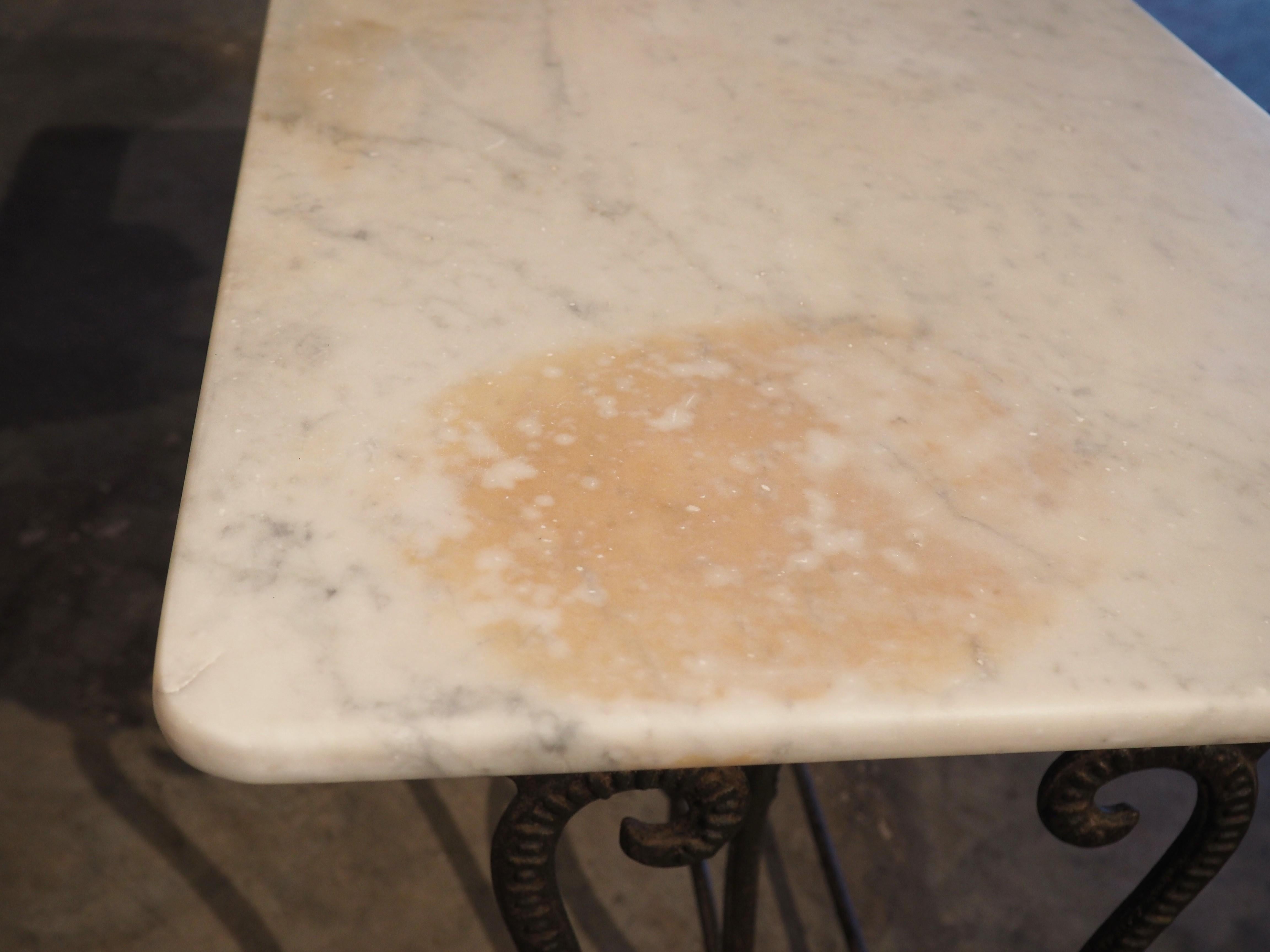 Antique Belgian Cast Iron and Carrara Marble Bistro or Side Table, Circa 1900 13