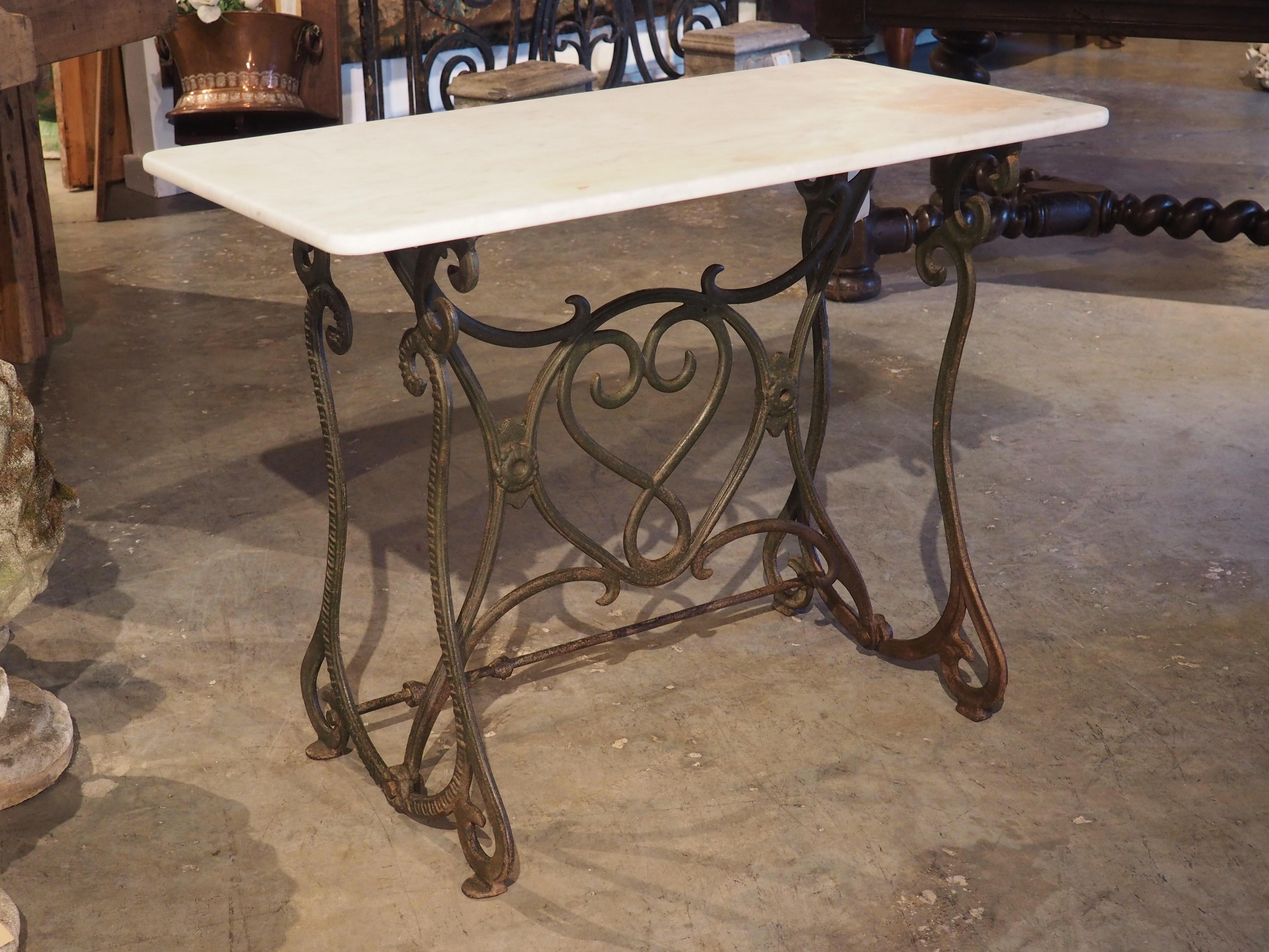 Antique Belgian Cast Iron and Carrara Marble Bistro or Side Table, Circa 1900 15