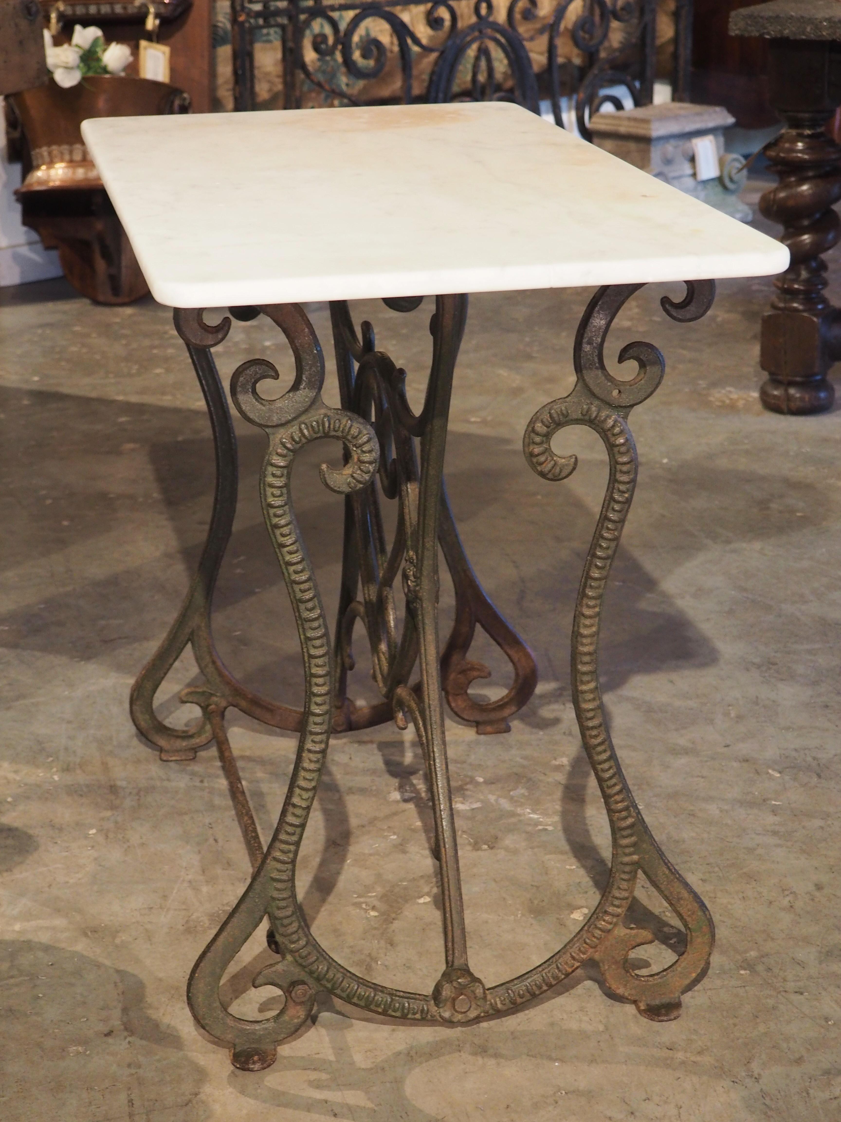 Antique Belgian Cast Iron and Carrara Marble Bistro or Side Table, Circa 1900 In Good Condition In Dallas, TX