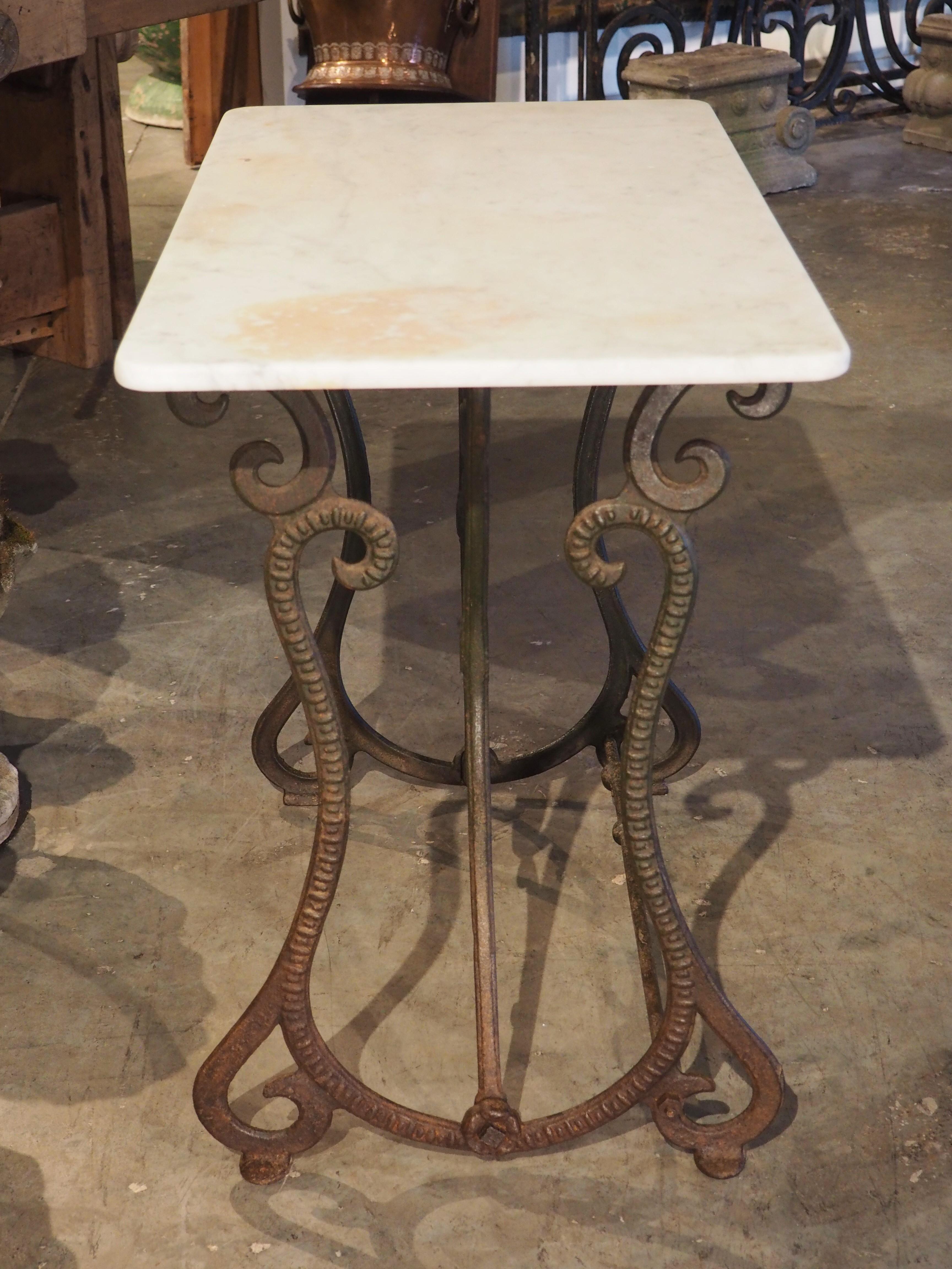 Antique Belgian Cast Iron and Carrara Marble Bistro or Side Table, Circa 1900 4