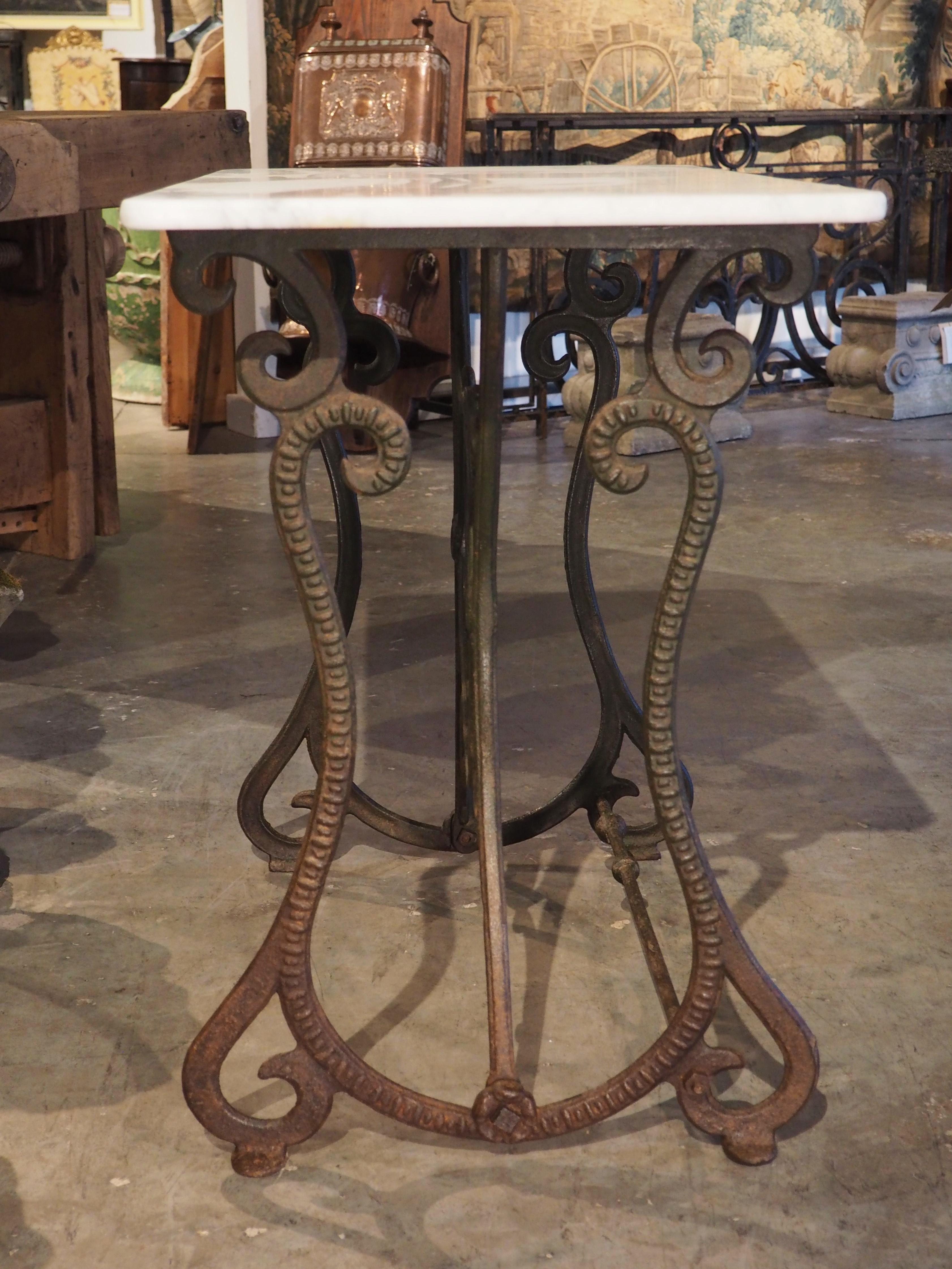 Antique Belgian Cast Iron and Carrara Marble Bistro or Side Table, Circa 1900 5