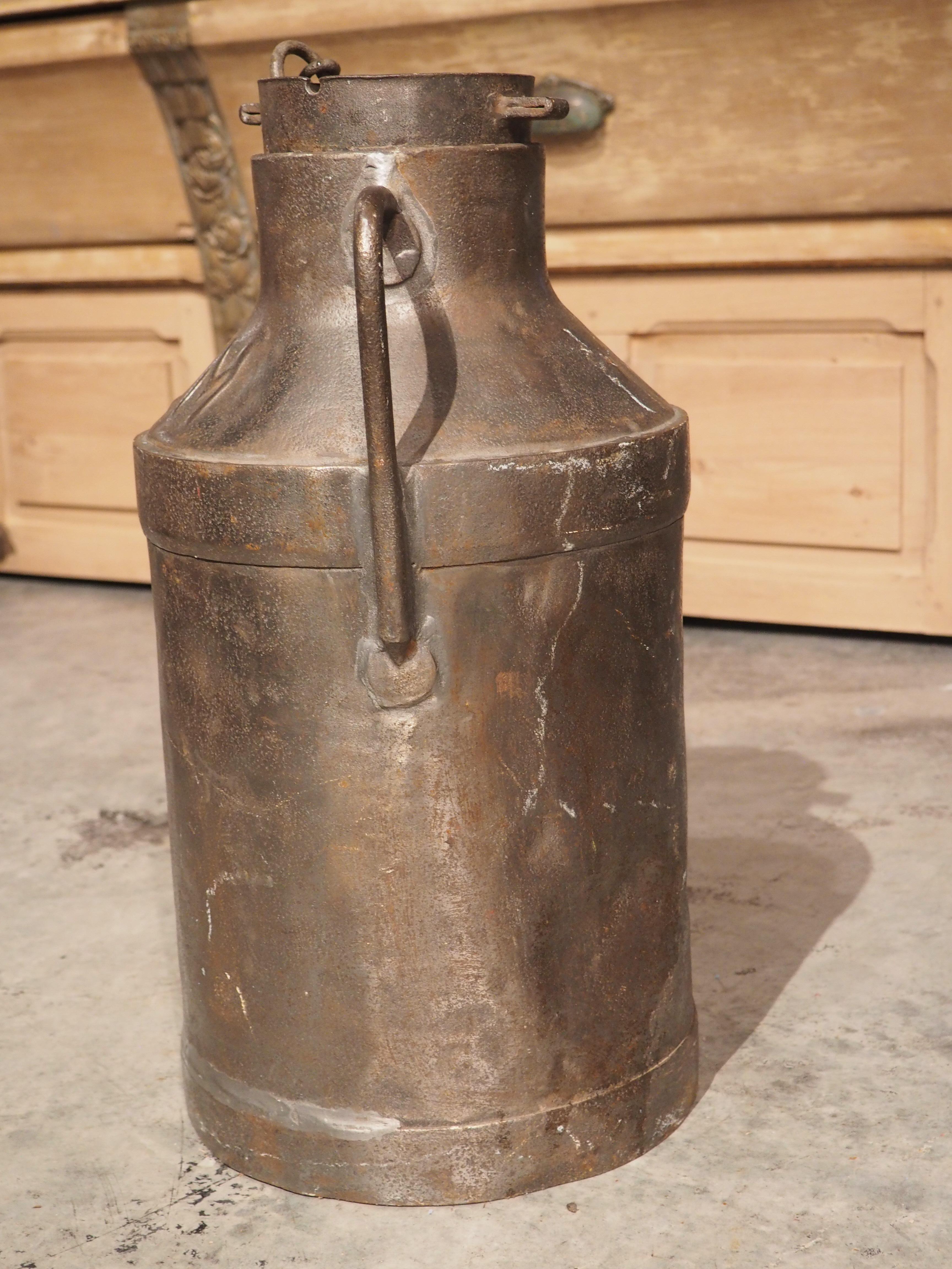 Antique Belgian Cast Iron Milk Container, circa 1920s In Good Condition For Sale In Dallas, TX