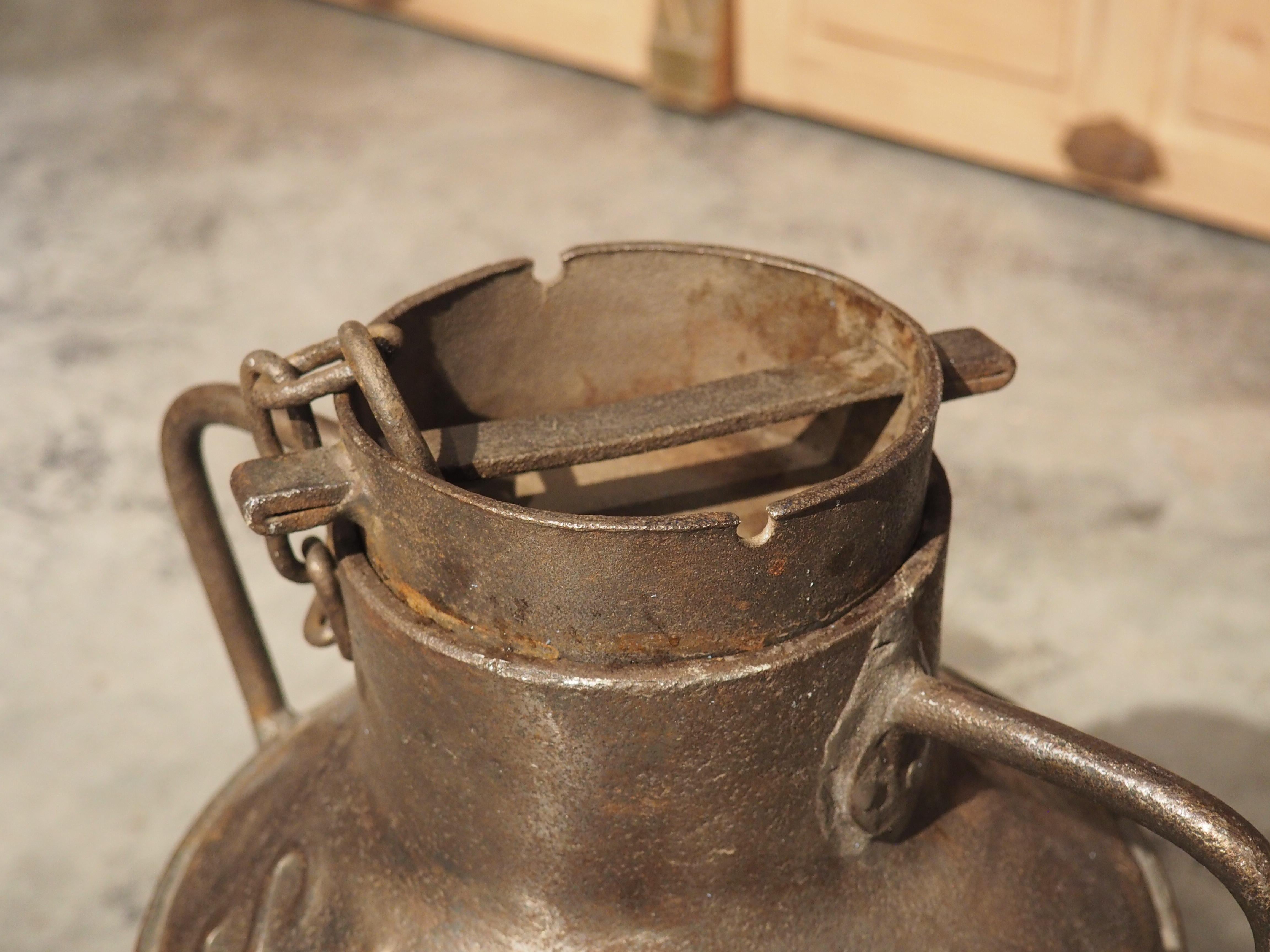 Metal Antique Belgian Cast Iron Milk Container, circa 1920s For Sale