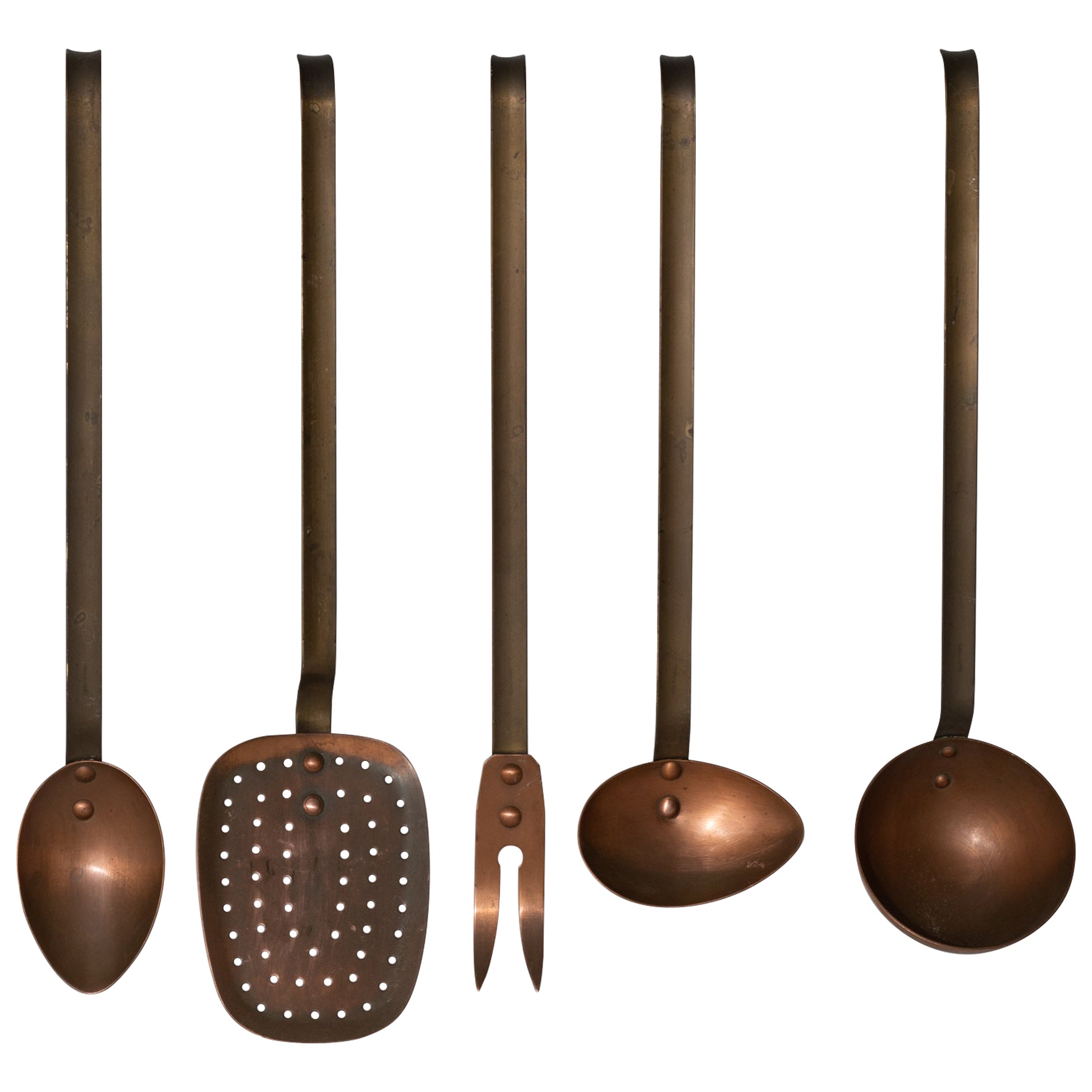 Antique Belgian Copper Kitchen Tools, Set of Five