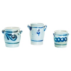 Antique Belgian Country Blue and White Ceramic Pots, Set of Three