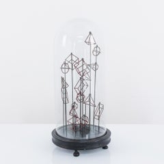 Antique Belgian Decorative Glass Dome with Geometric Figures