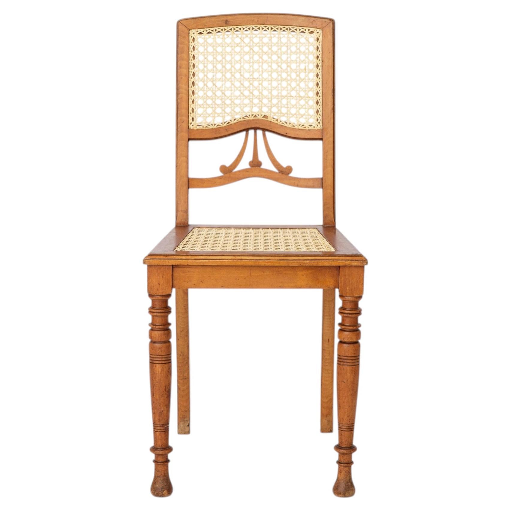 Antiker belgischer Esszimmerstuhl, restaurierter Rattanstuhl, Stuhl aus Buchenholz, um 1920