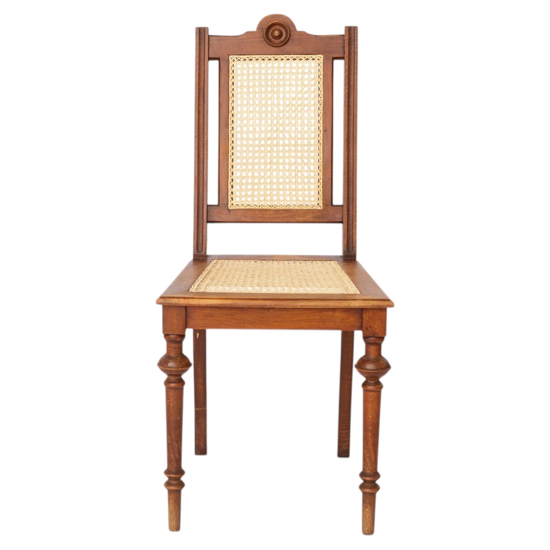 Antique Belgian Dining Chair, Restored Cane Chair, Solid Beech Wood, c. 1930s For Sale