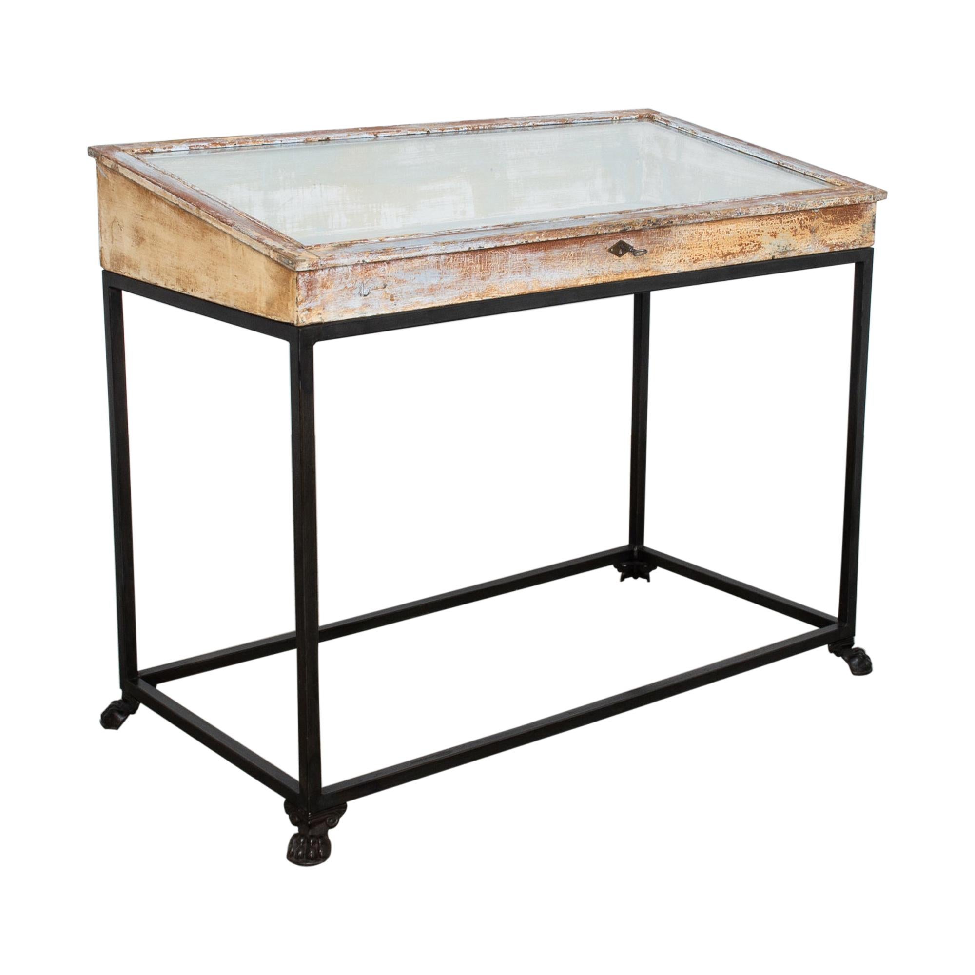 Antique Belgian Display Case with Steel Base