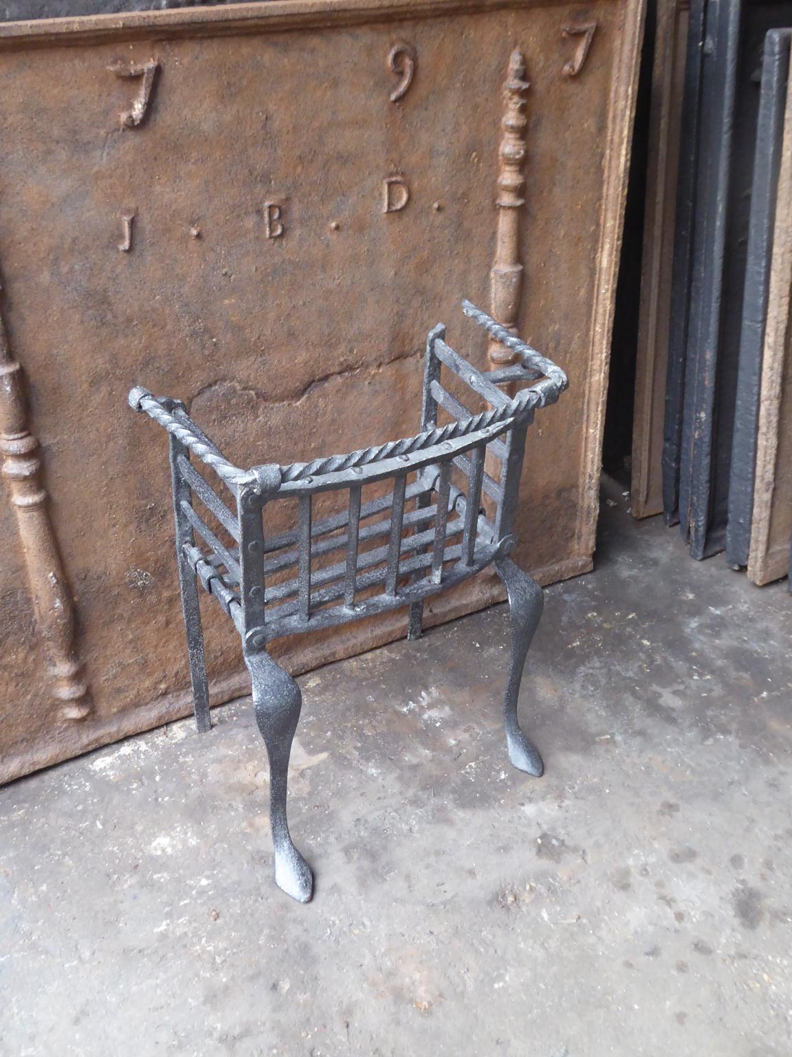 Wrought Iron Antique Belgian Fireplace Grate, 17th-18th Century For Sale
