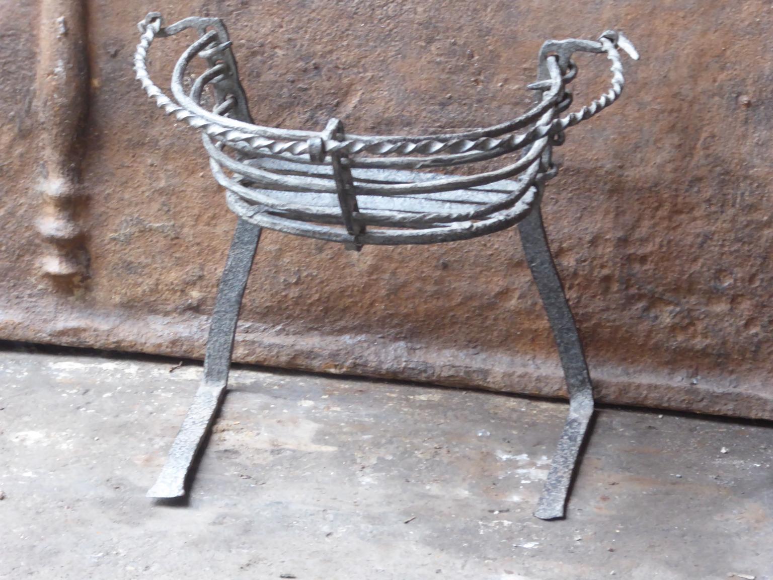 Wrought Iron Antique Belgian Fireplace Grate, 17th - 18th Century For Sale