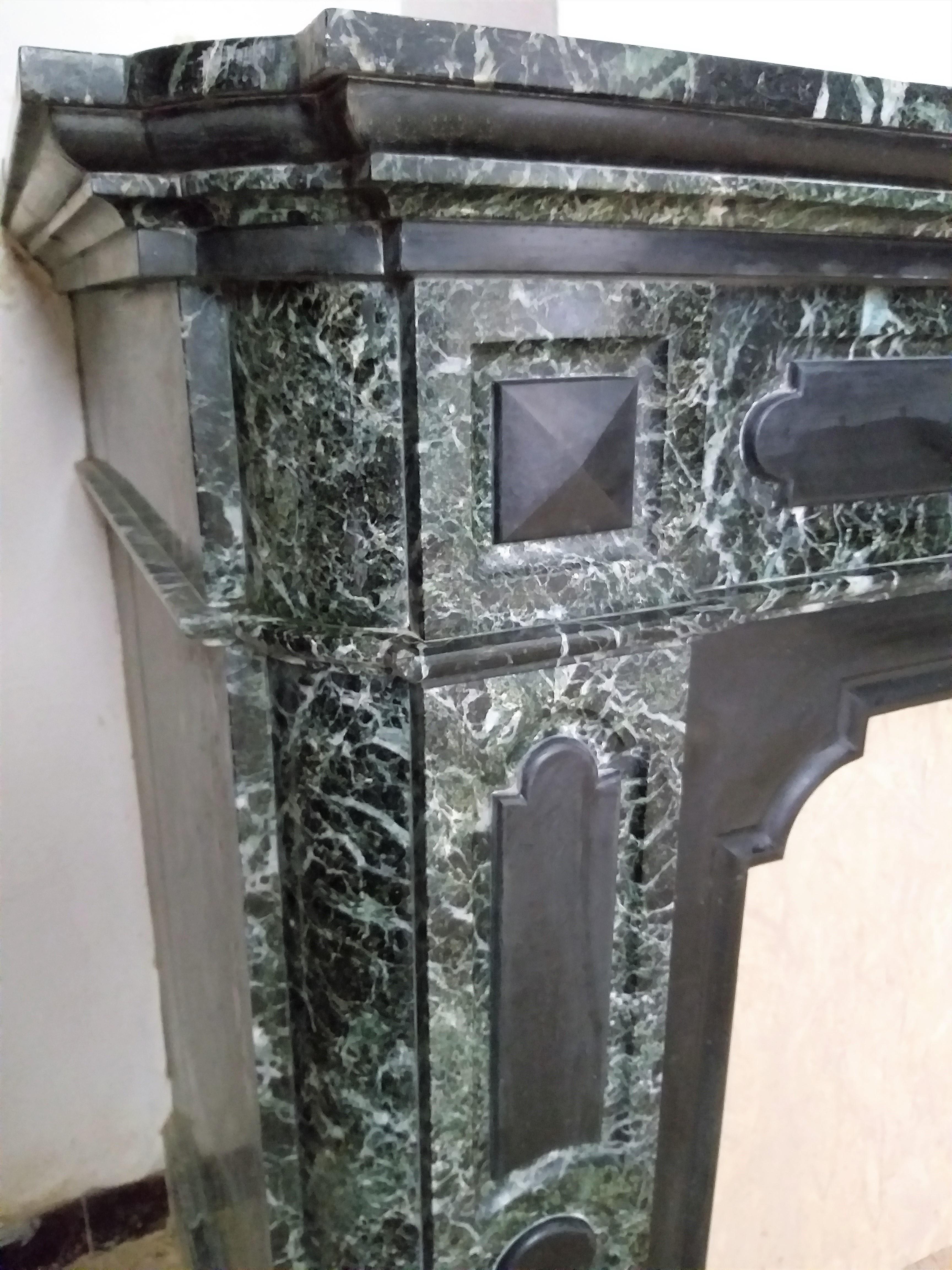 Mid-19th Century Antique Belgian Fireplace, Verde Antico Marble and Noir de Mazy Marble For Sale