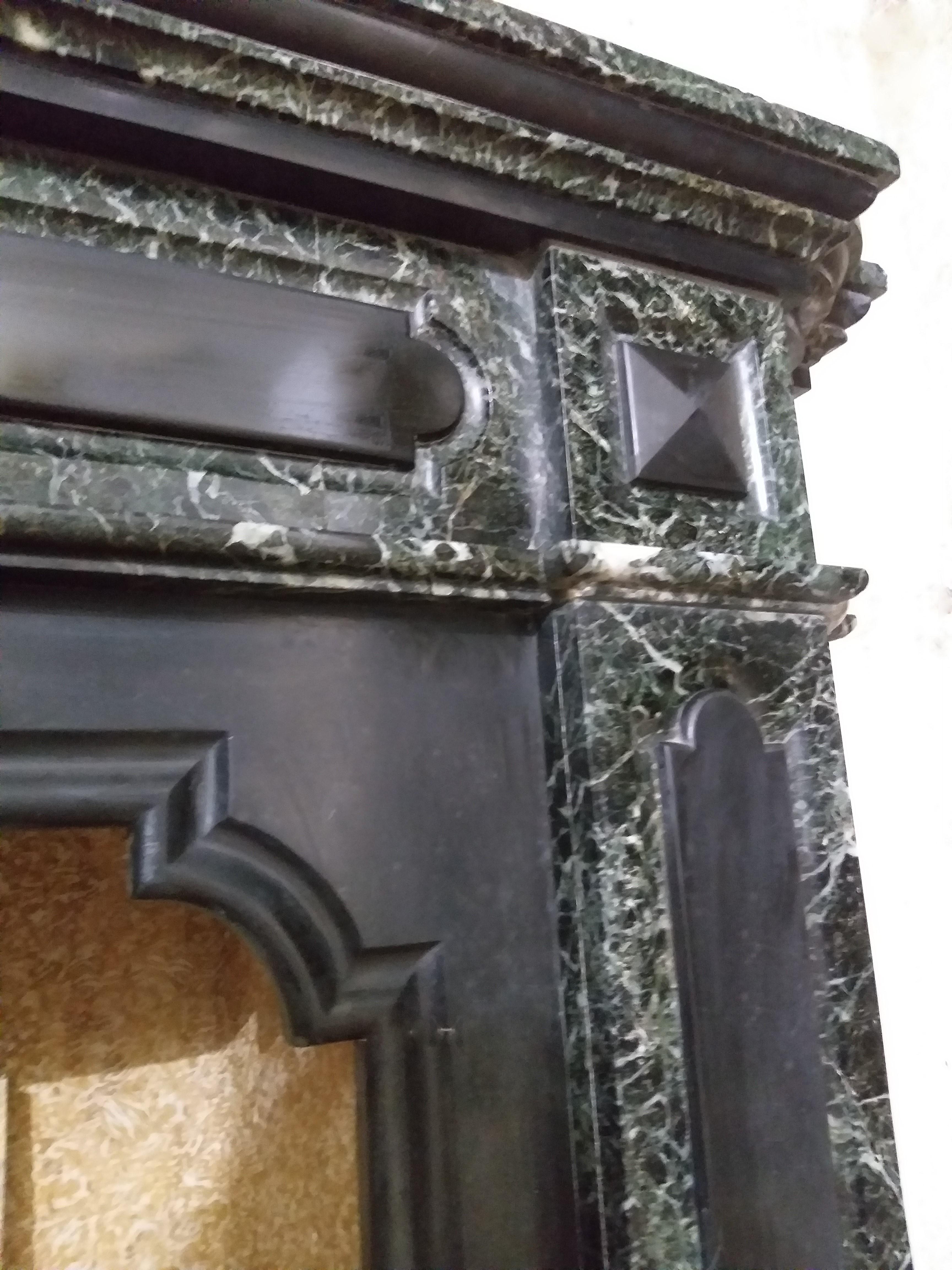 Antique Belgian Fireplace, Verde Antico Marble and Noir de Mazy Marble For Sale 1
