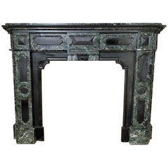 Antique Belgian Fireplace, Verde Antico Marble and Noir de Mazy Marble