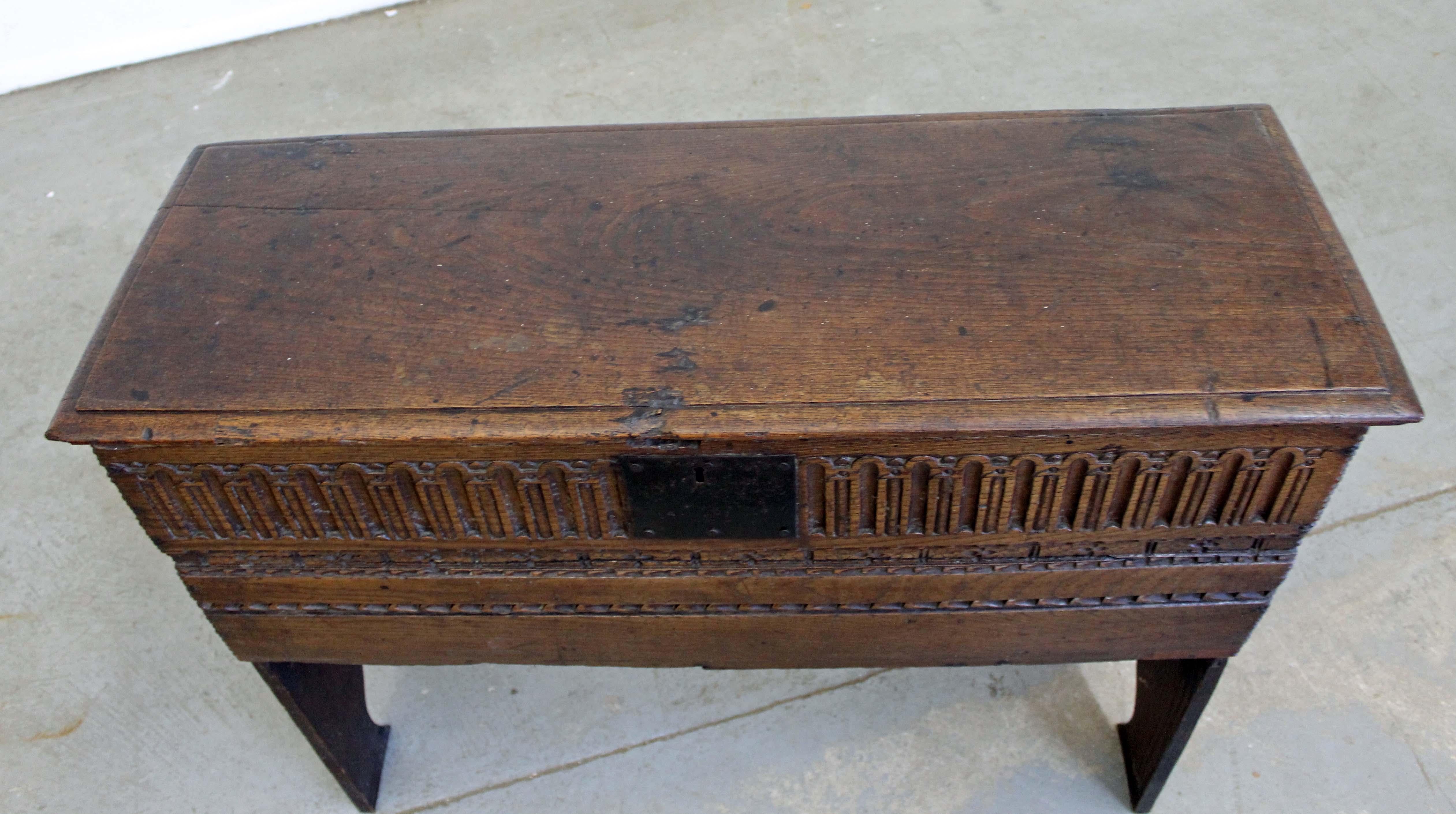 Wood Antique Belgian French Carved Dowry Chest