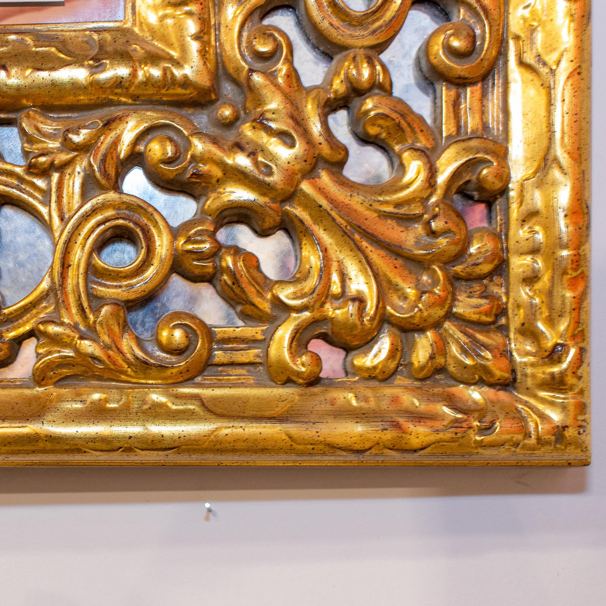 Antique Belgian Giltwood Overlay Mirror with Smoky Glass Accents In Good Condition In Houston, TX