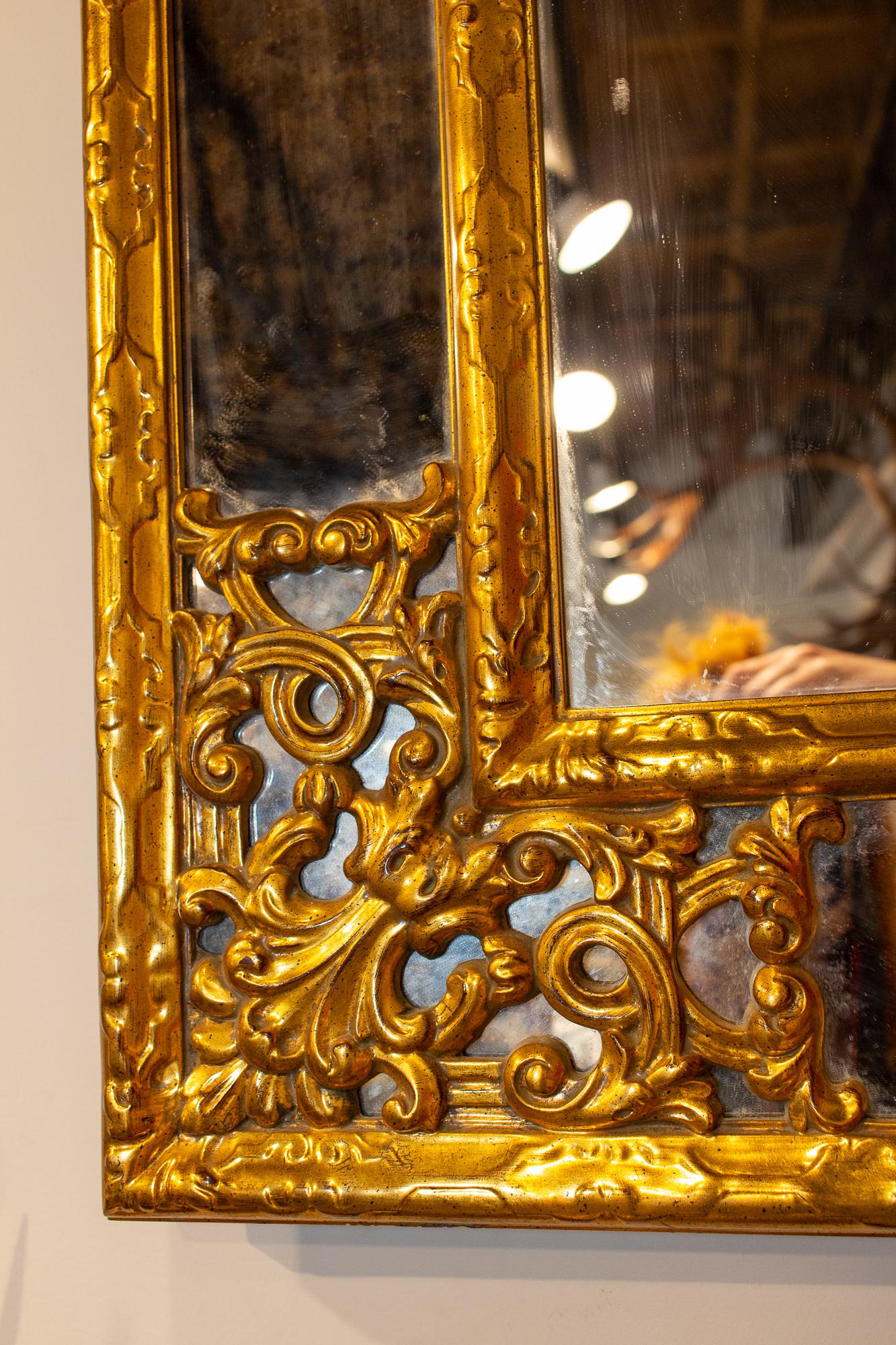 Early 20th Century Antique Belgian Giltwood Overlay Mirror with Smoky Glass Accents