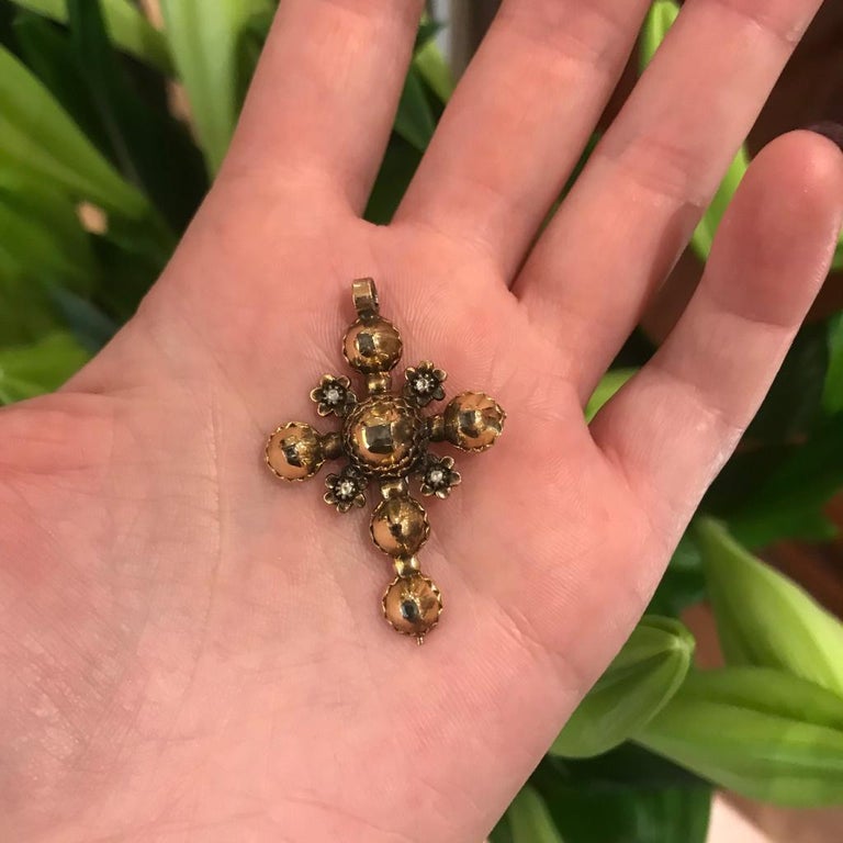 Antique Belgian Gold Cross Pendant with Old Table Cut Rose Cut Diamonds ...