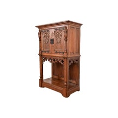 Antico mobile bar in rovere intagliato in stile gotico belga, CIRCA 1880