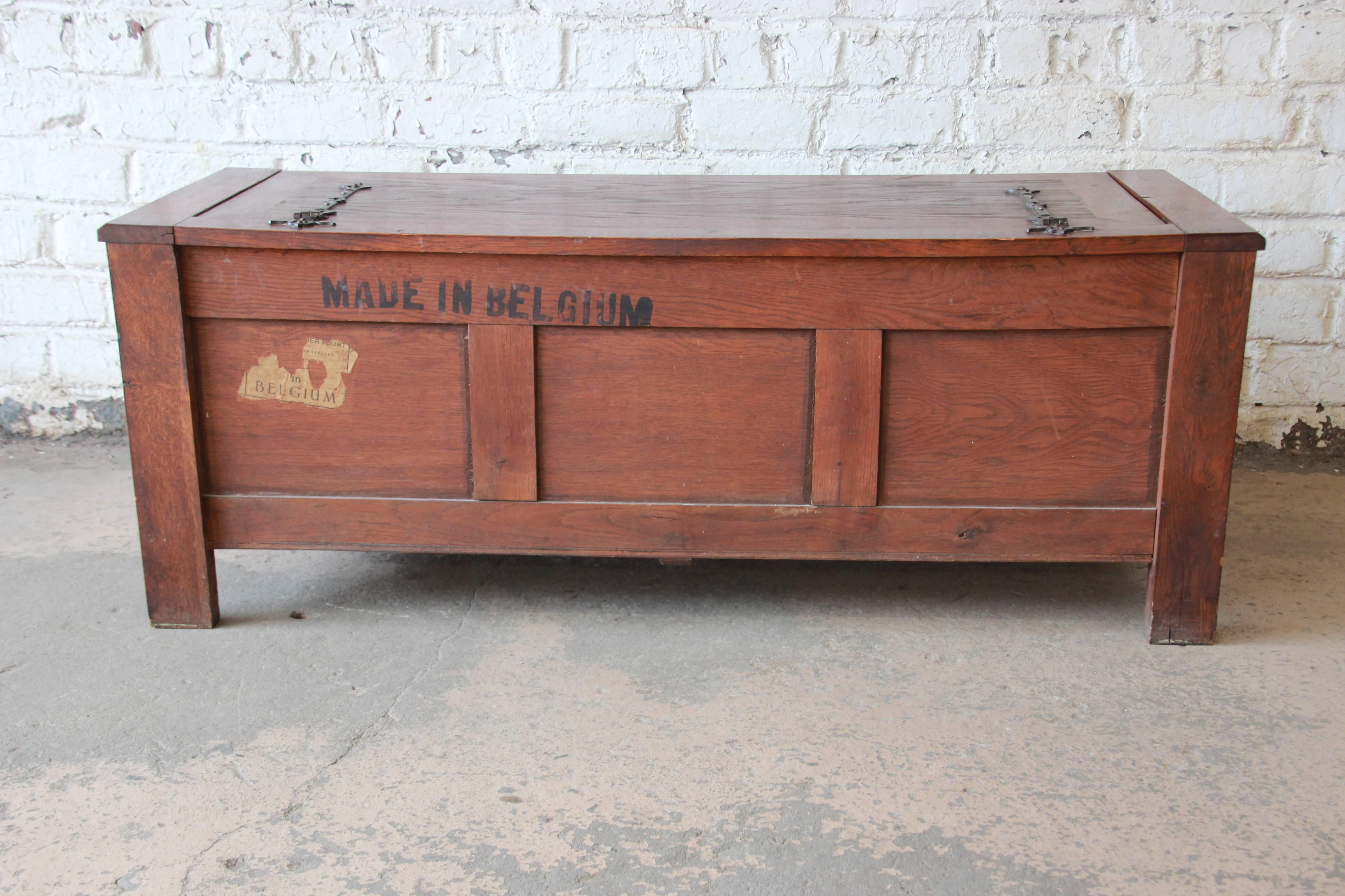 Antique Belgian Gothic Revival Carved Oak Blanket Chest, circa 1900 at