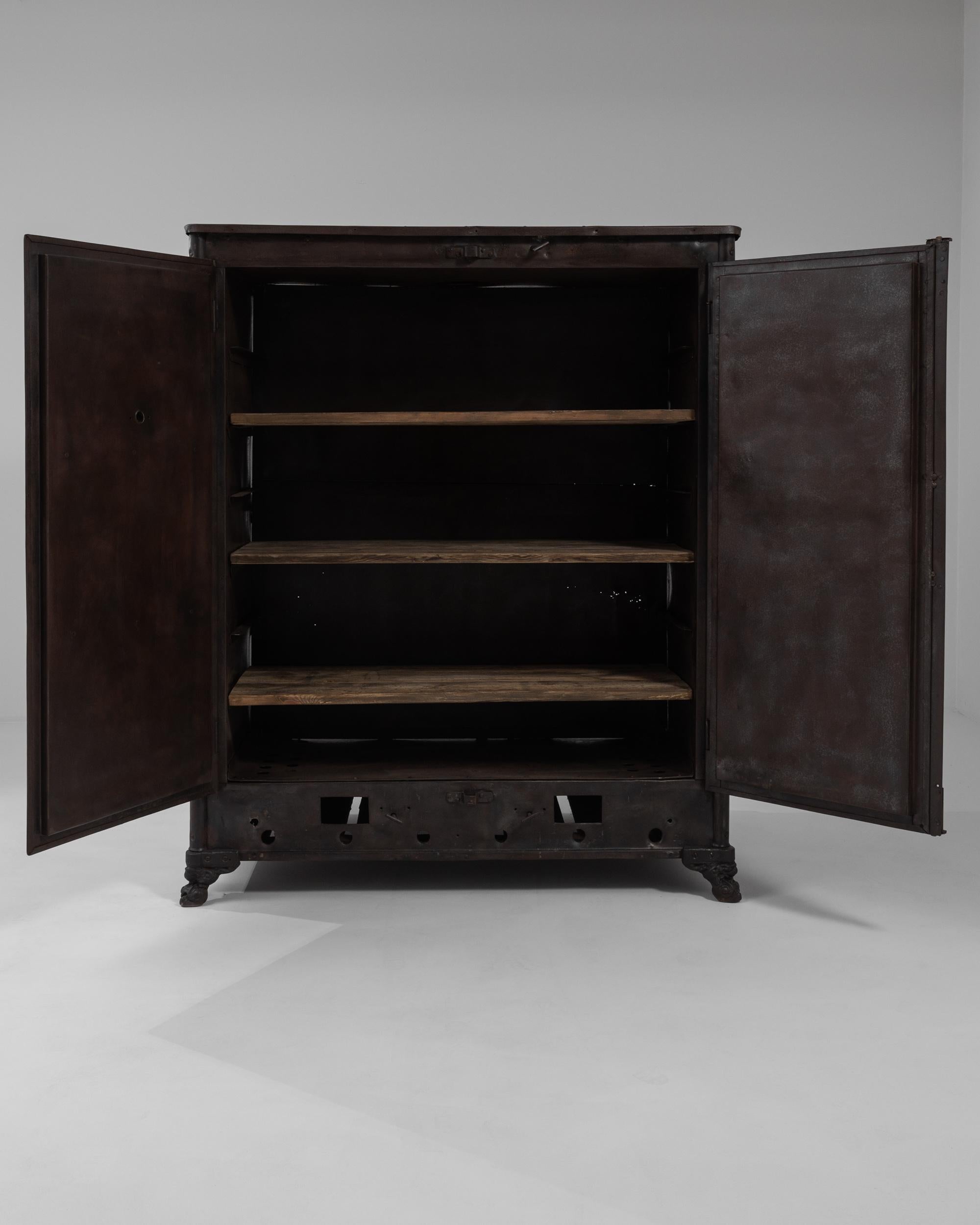 20th Century Antique Belgian Industrial Metal Cabinet For Sale