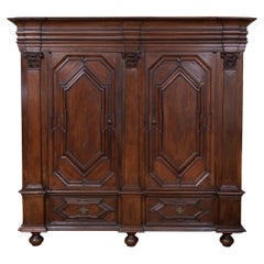 Antique Belgian Oak Carved Armoire