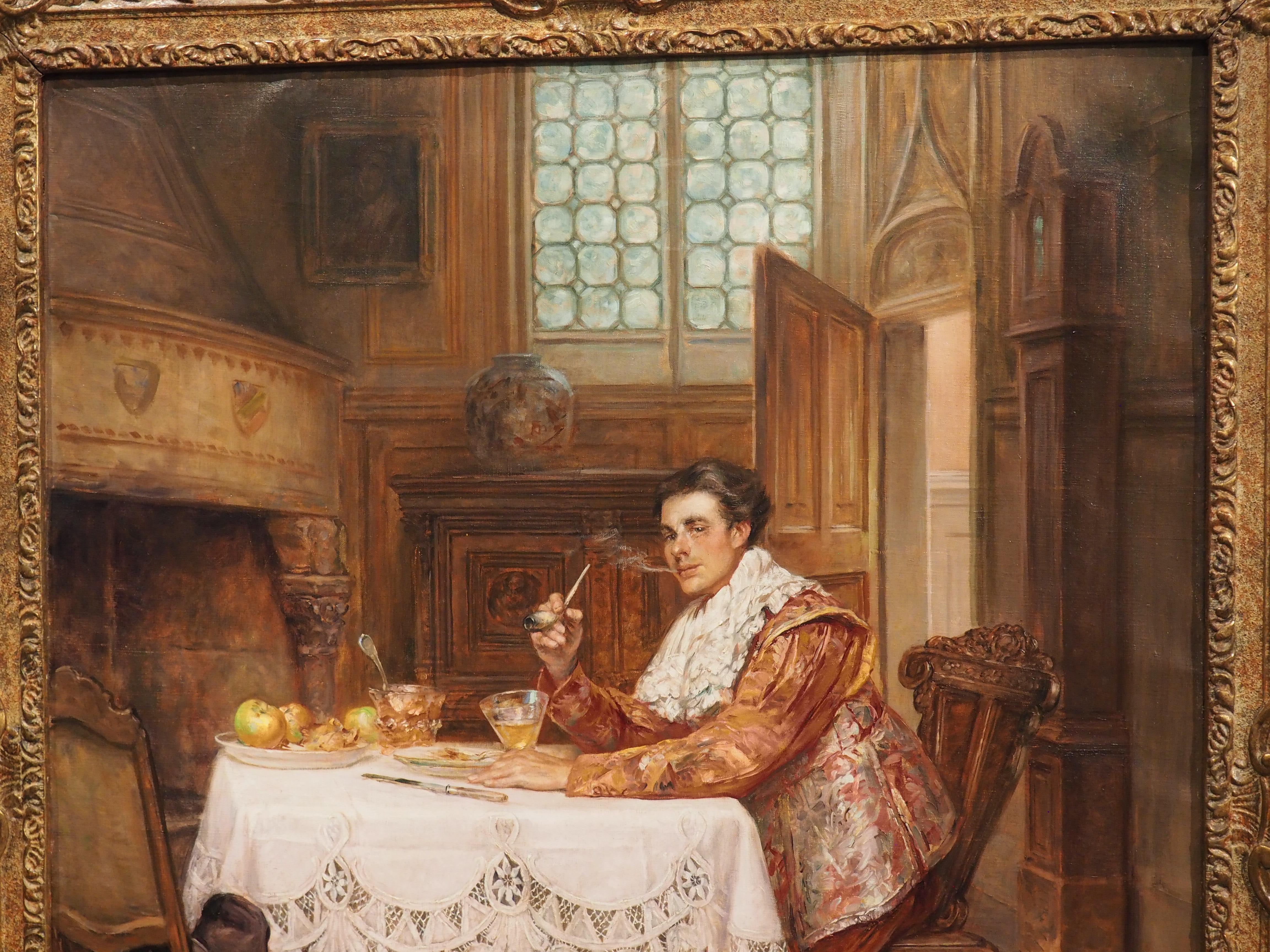 Antique Belgian Oil Painting of a Man at Lunch by Alex de Andreis, 1880-1929 For Sale 1